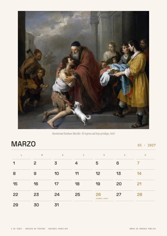 Una página del calendario Calendario 2027 · Un año de pintura española