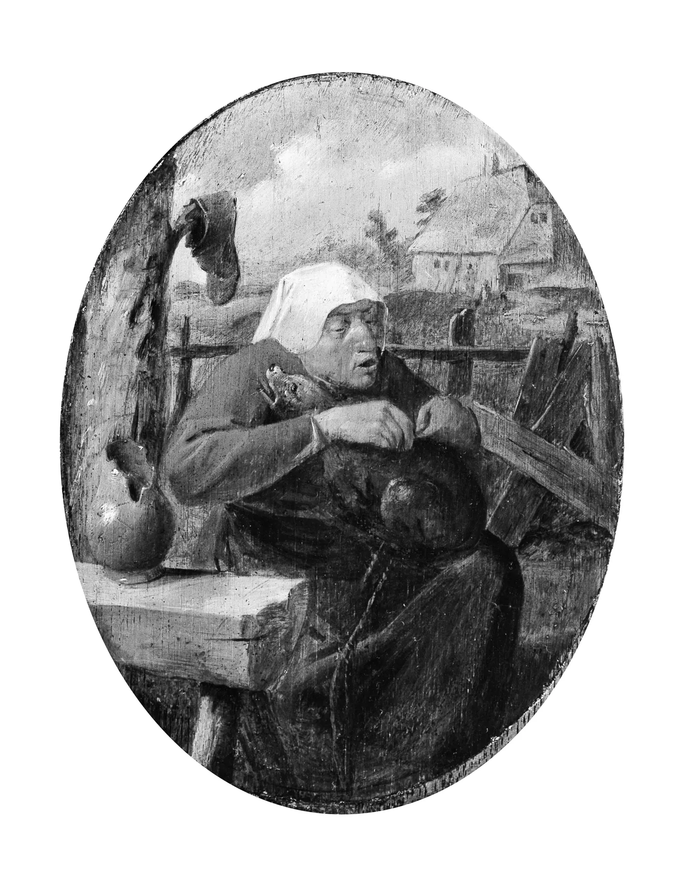Campesina quitando pulgas a un perro, de Adriaen Brouwer