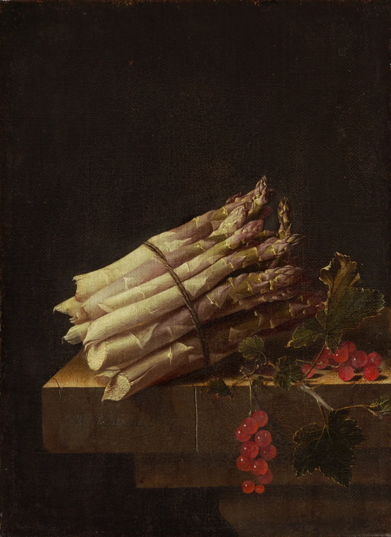 Bodegón con espárragos y grosellas rojas, de Adriaen Coorte