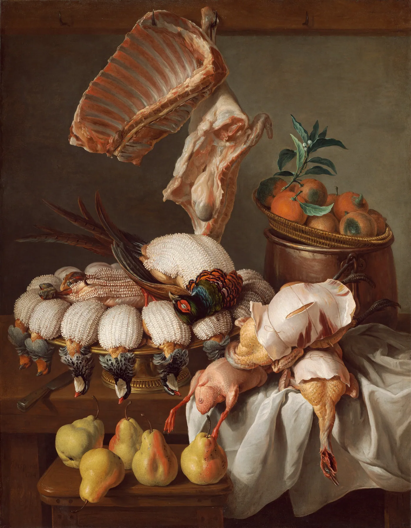 Bodegón con caza, carne y fruta, de Alexandre-François Desportes