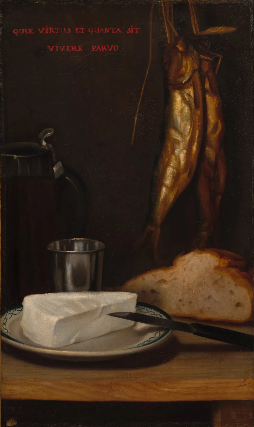 Bodegón con arenque, pan y queso, de Alexandre-Gabriel Decamps