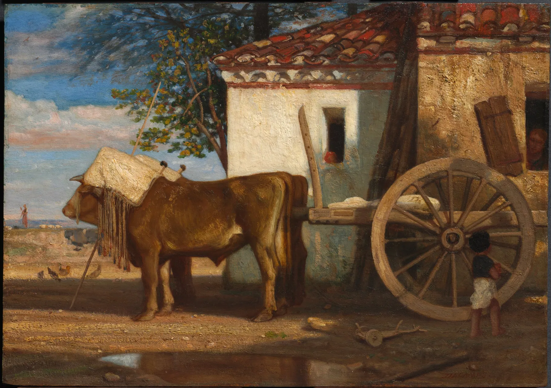 Bueyes ante una granja en Le Verrier, de Alexandre-Gabriel Decamps