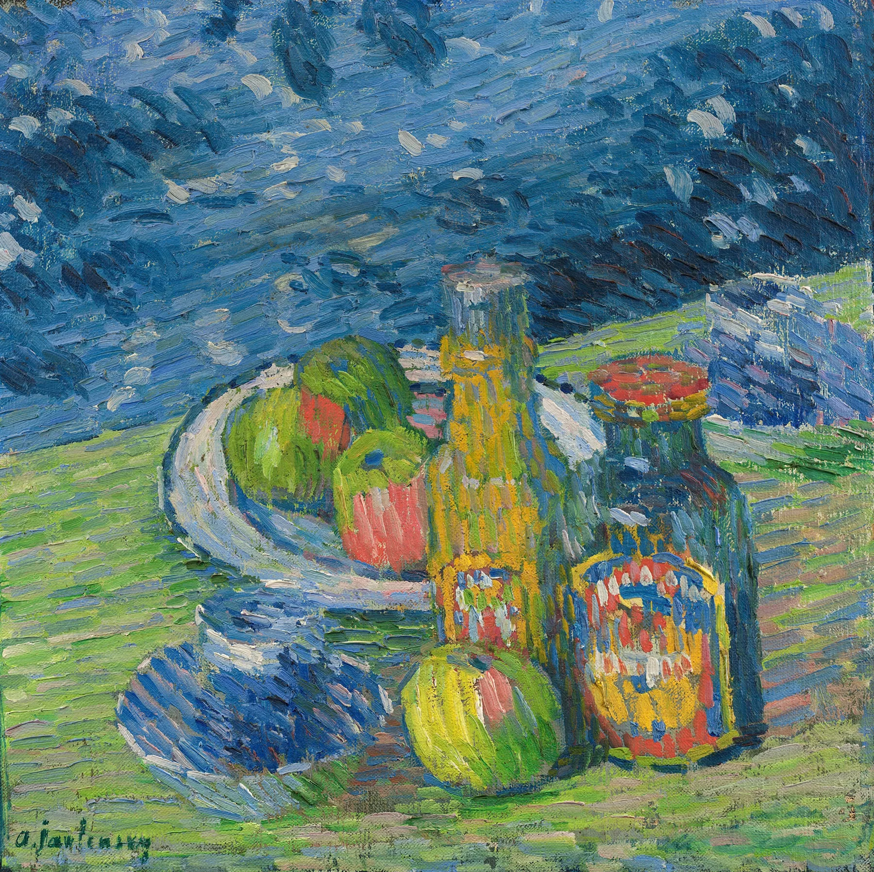Bodegón con botellas y fruta, de Alexej von Jawlensky