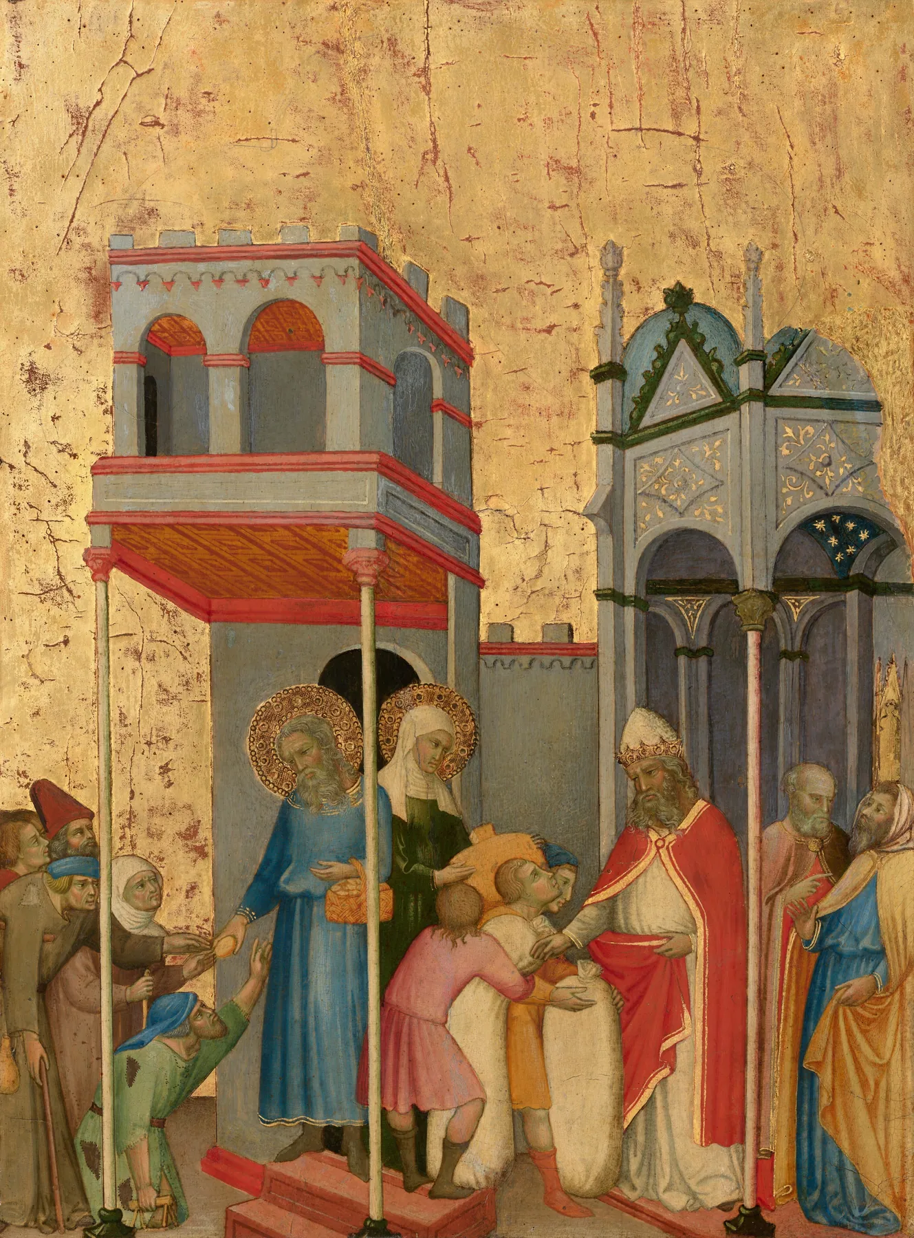 Joaquín y Ana dando alimento a los pobres y ofrendas al Templo, de Andrea di Bartolo