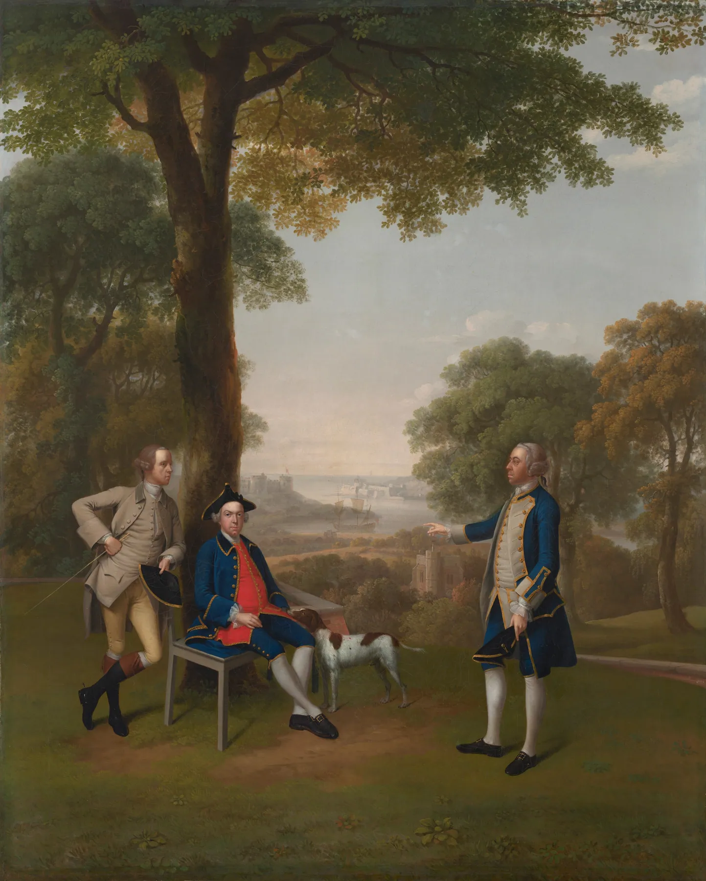 Arthur Holdsworth conversando con Thomas Taylor y el capitán Stancombe junto al río Dart, de Arthur Devis