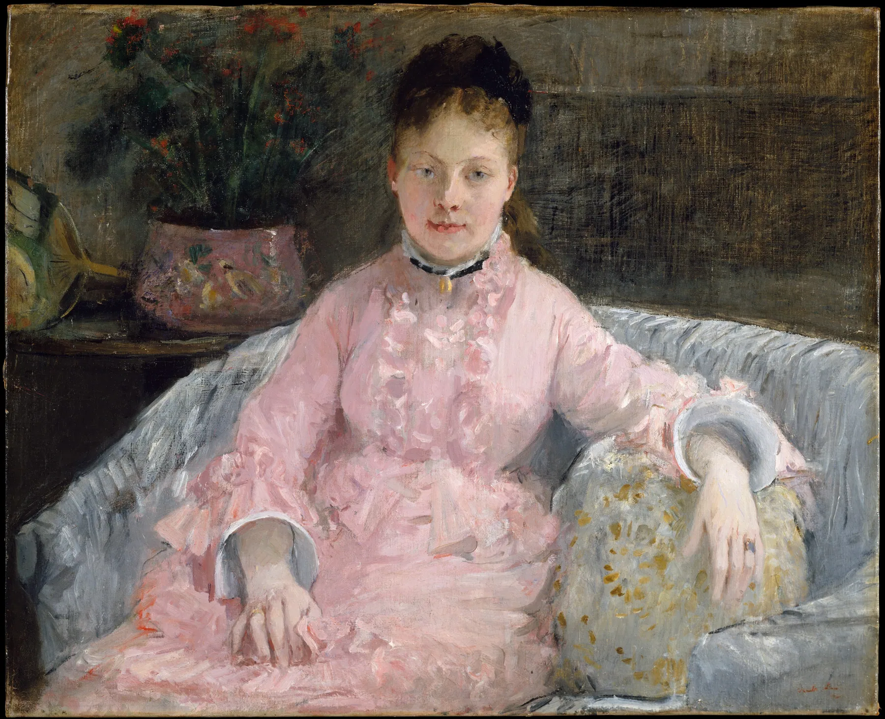 El vestido rosa (Albertie-Marguerite Carré, después señora Ferdinand-Henri Himmes), de Berthe Morisot