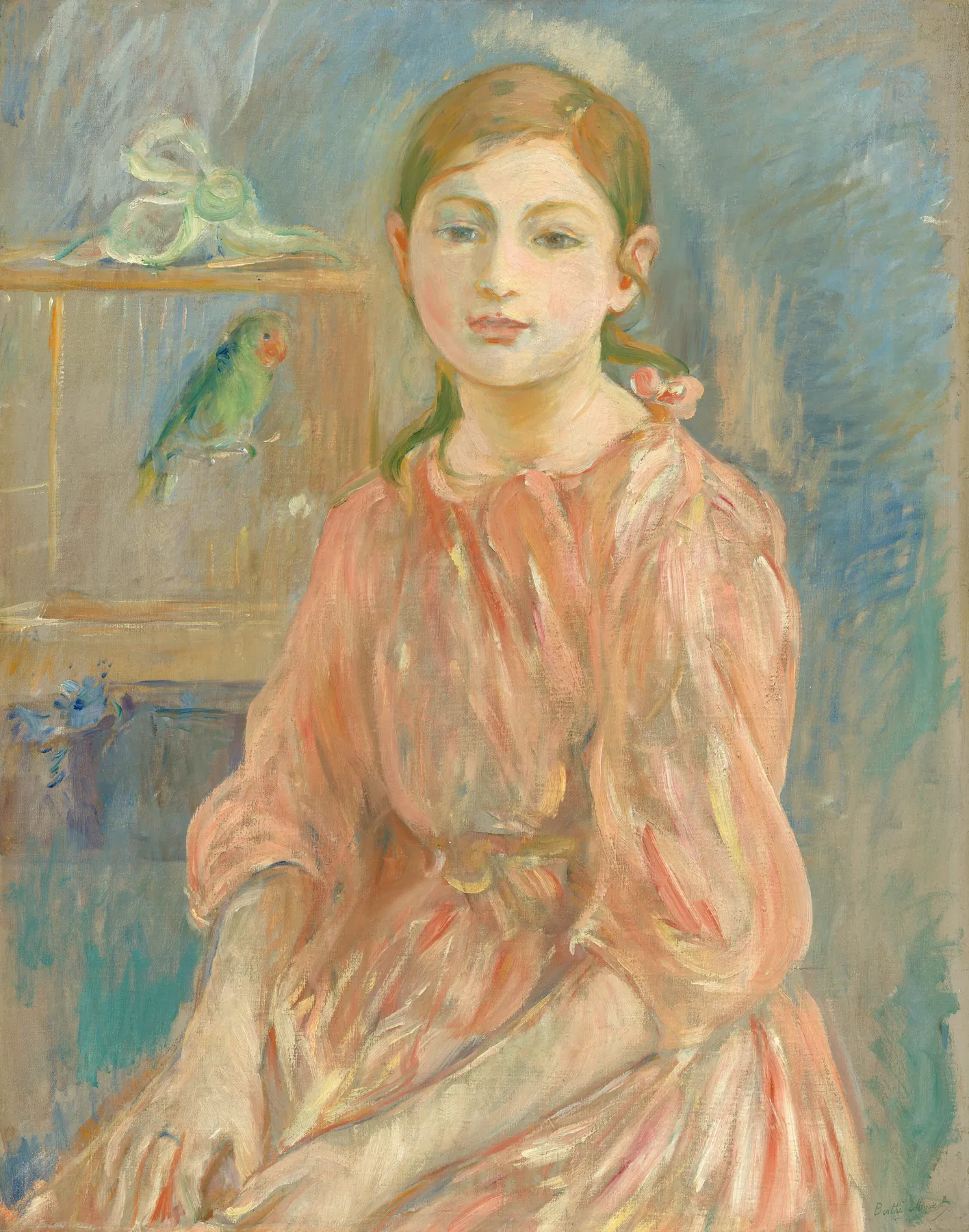 La hija de la artista con un periquito, de Berthe Morisot