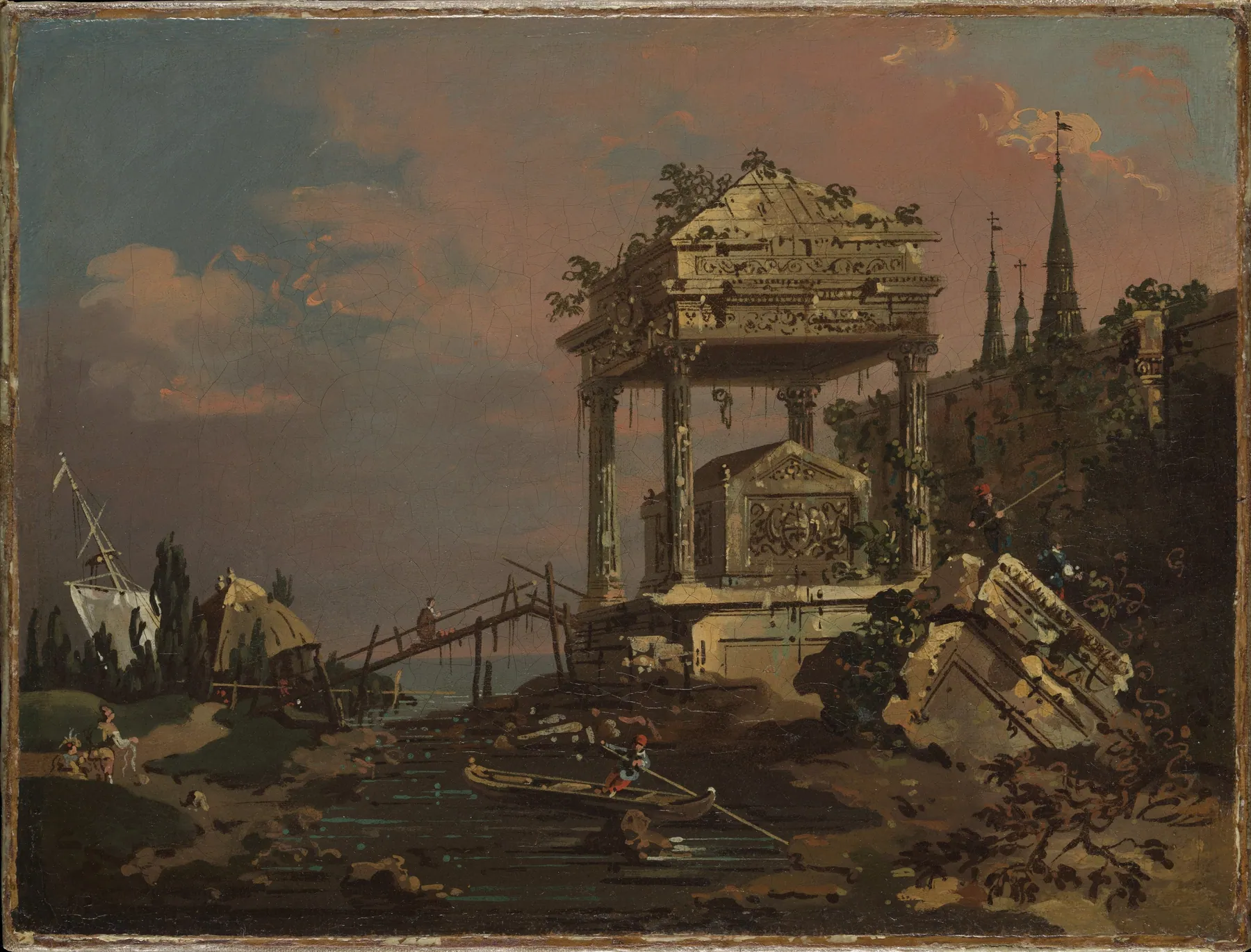 Vista imaginaria con una tumba junto a la laguna, de Canaletto
