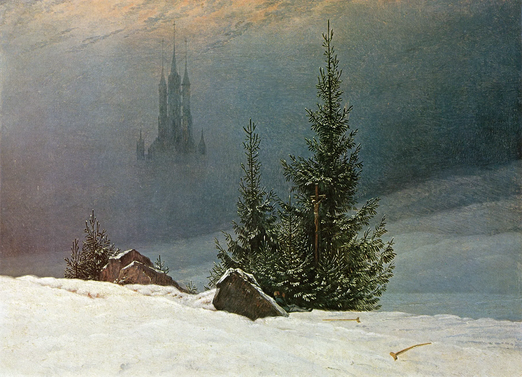 Paisaje de invierno con iglesia, de Caspar David Friedrich