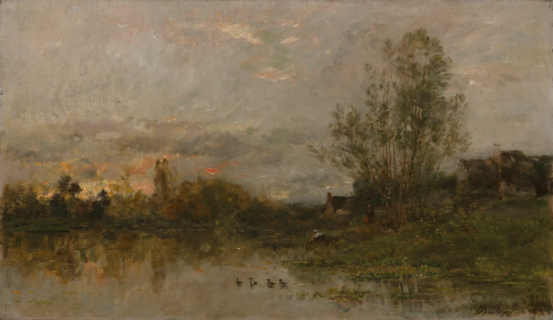 Puesta de sol en el río, de Charles-François Daubigny