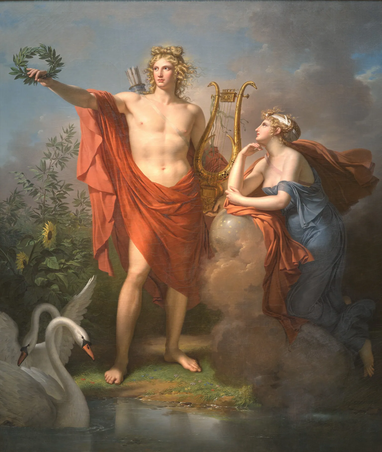 Apolo, dios de la luz, la elocuencia, la poesía y las bellas artes, con Urania, musa de la astronomía, de Charles Meynier