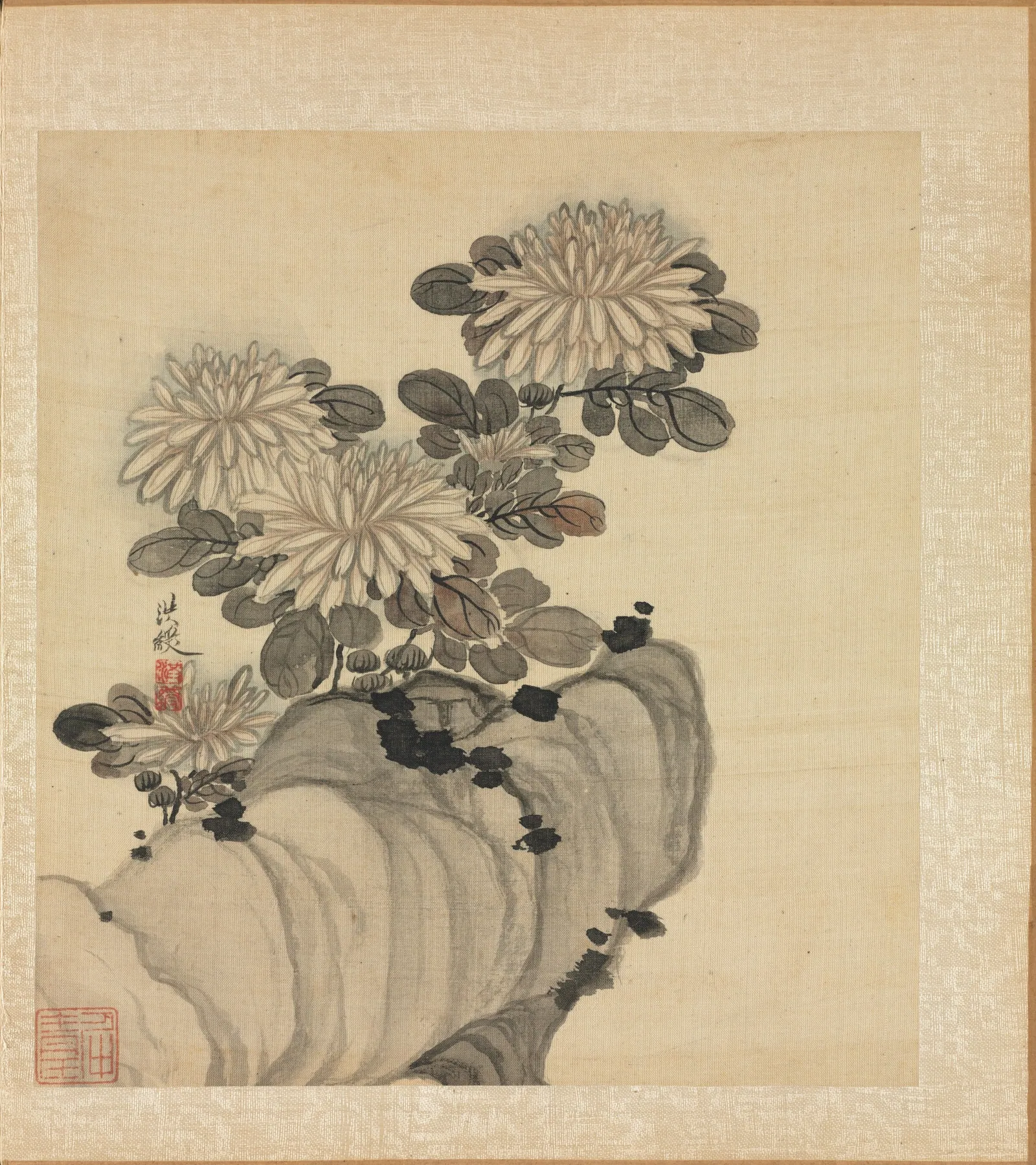 Pinturas al estilo de los antiguos maestros, Crisantemo y roca, de Chen Hongshou