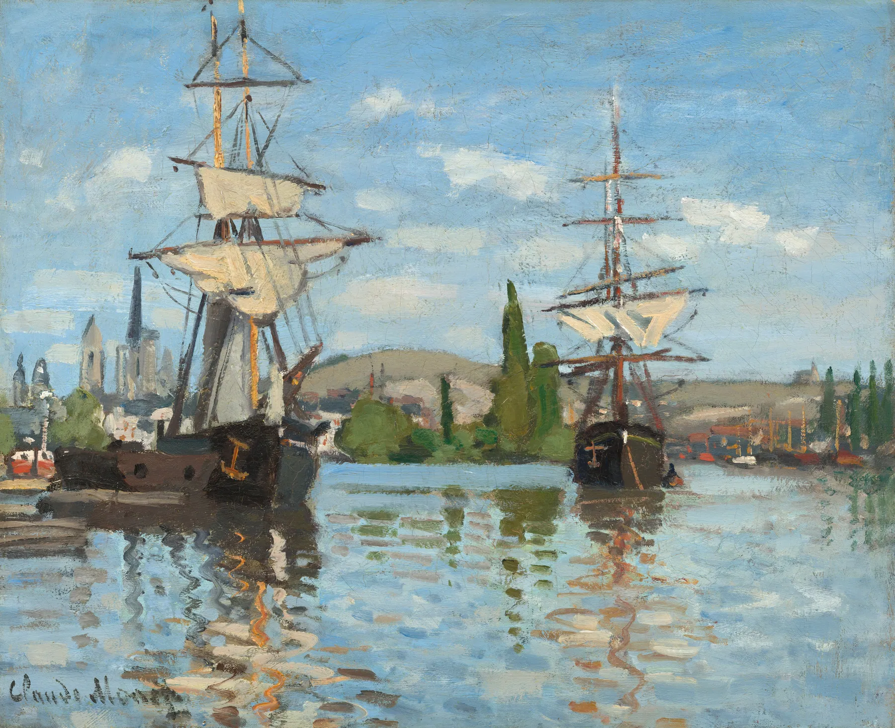 Barcos navegando en el Sena en Ruán, de Claude Monet