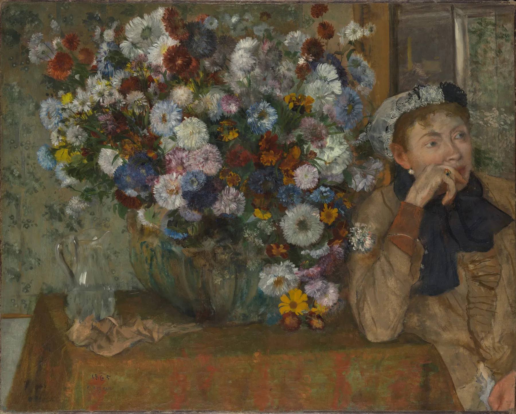 Mujer sentada junto a un jarrón de flores (¿Madame Paul Valpinçon), de Edgar Degas