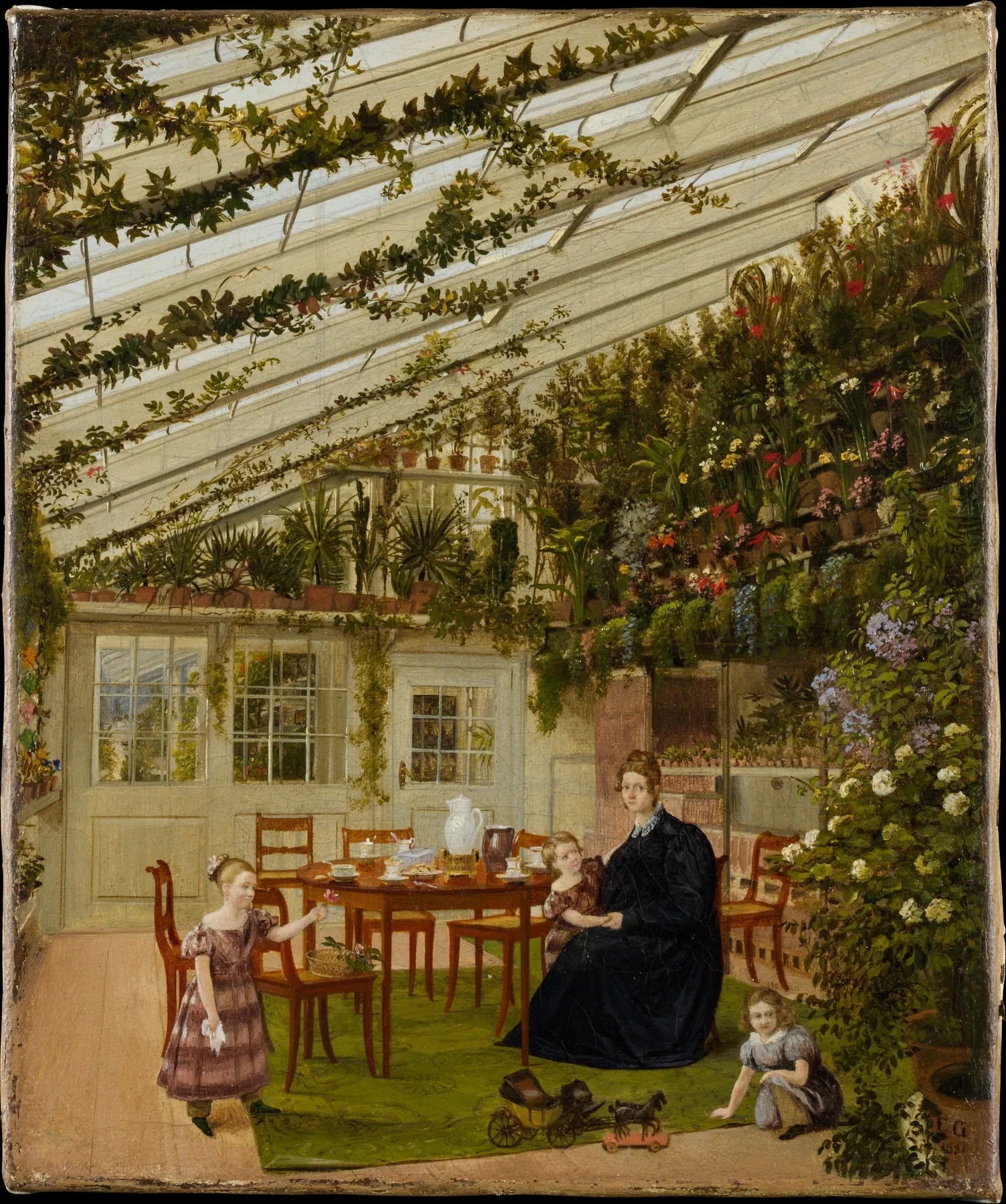 La familia del señor Westphal en el invernadero, de Eduard Gaertner