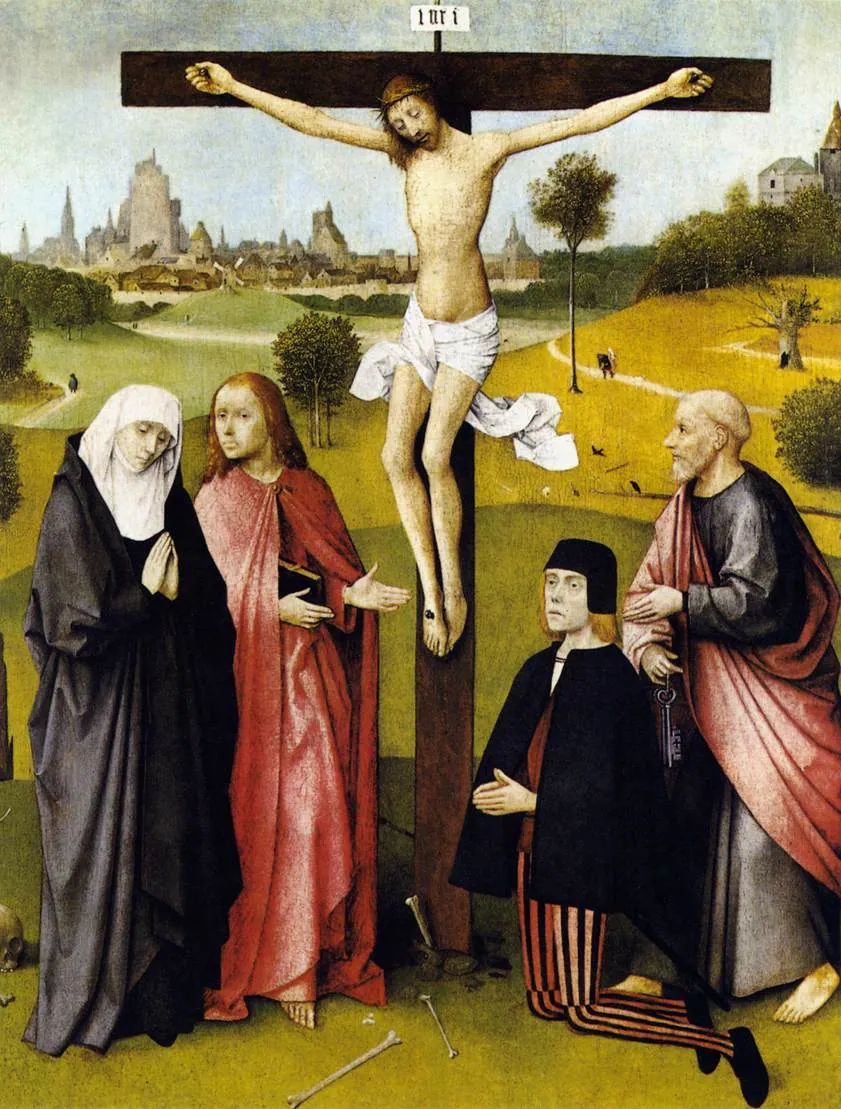 Crucifixión con un donante, de El Bosco