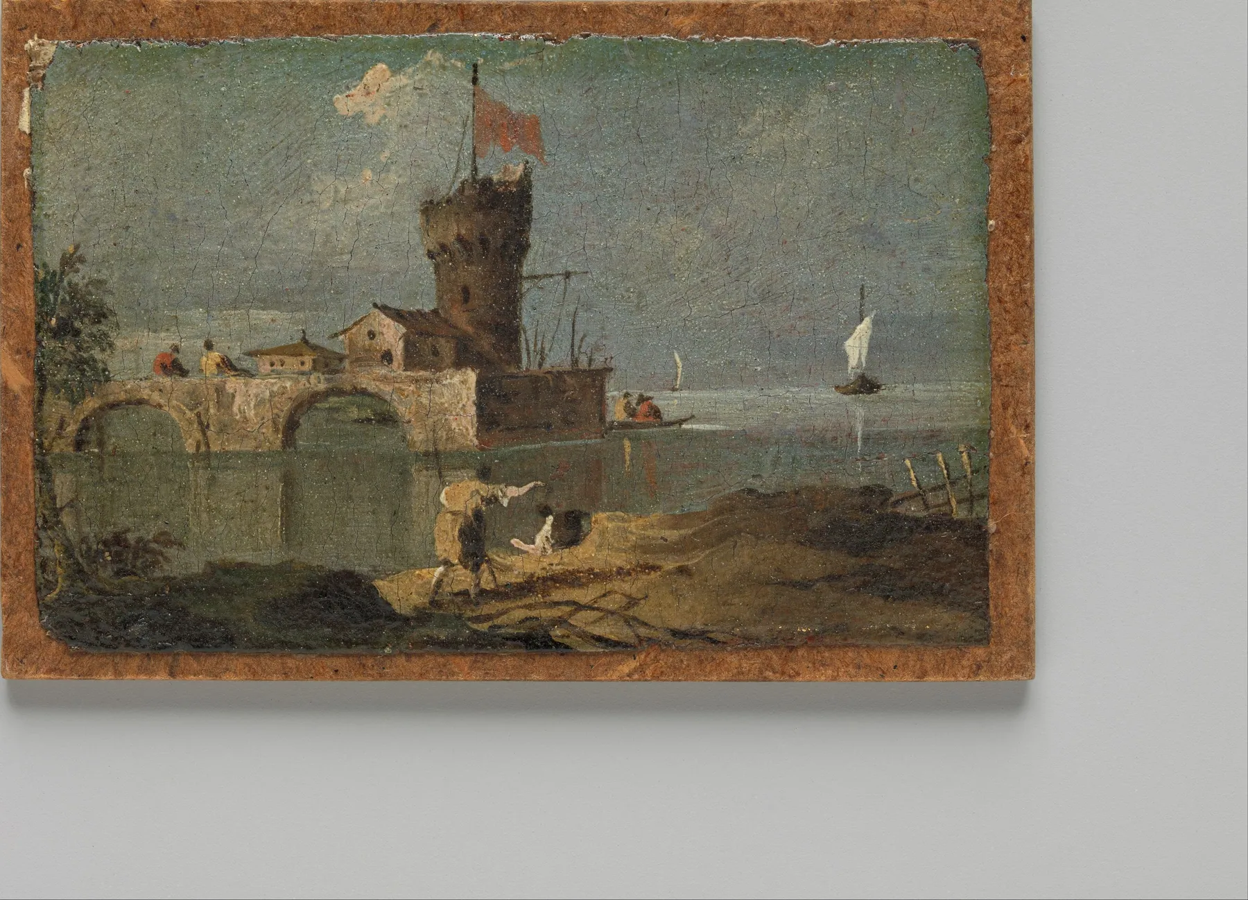 Capricho con una torre circular, dos casas y un puente, de Francesco Guardi