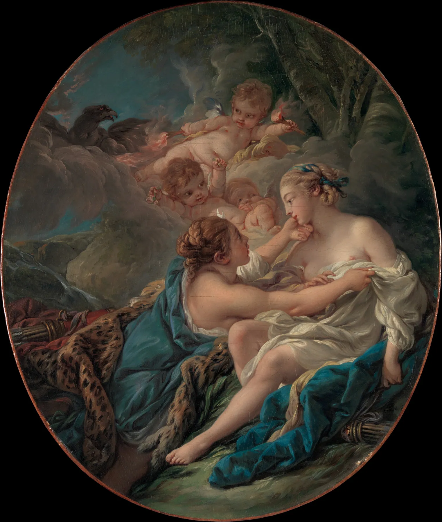 Júpiter, bajo la apariencia de Diana, y Calisto, de François Boucher