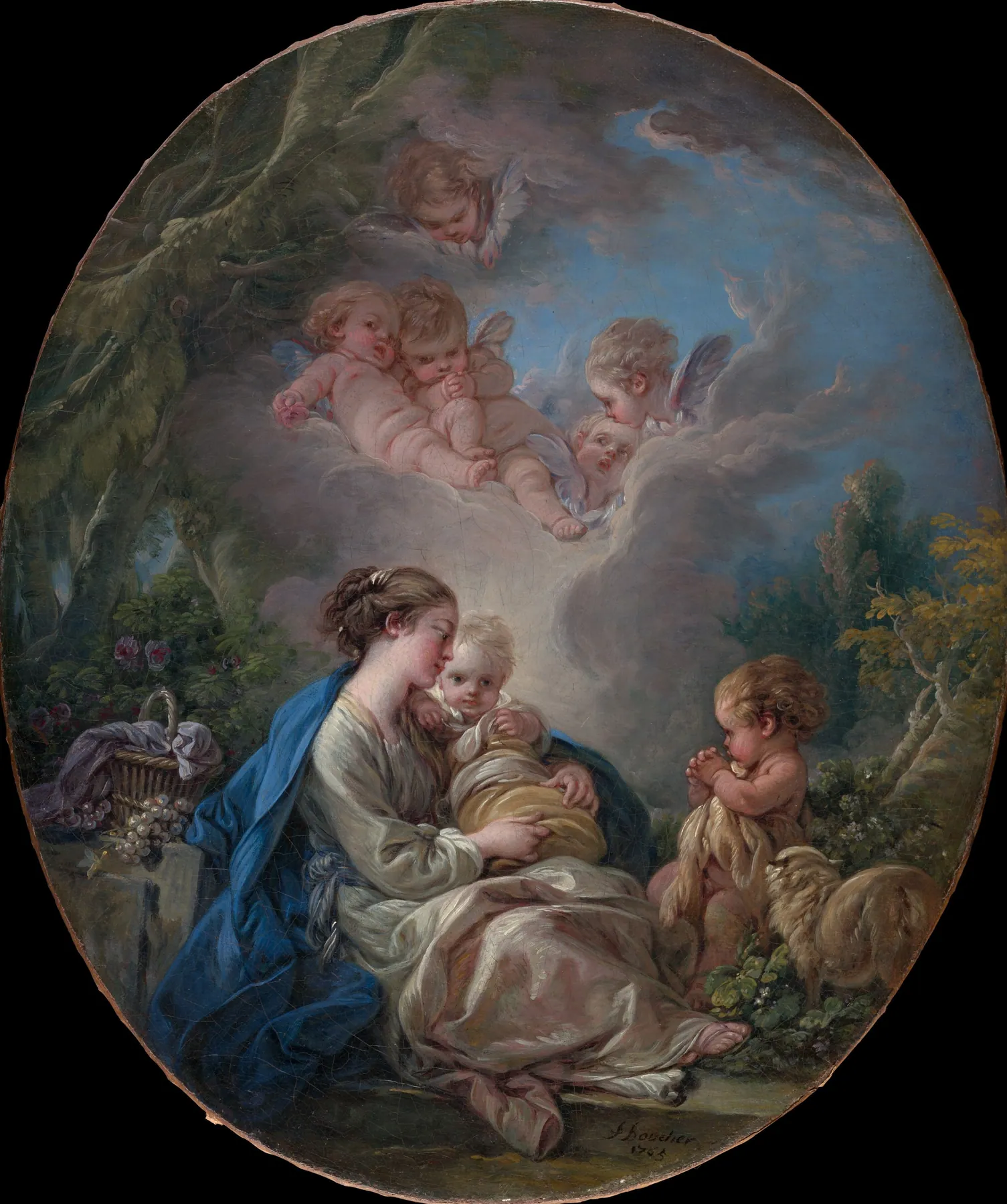 Virgen con el Niño, san Juan Bautista niño y ángeles, de François Boucher