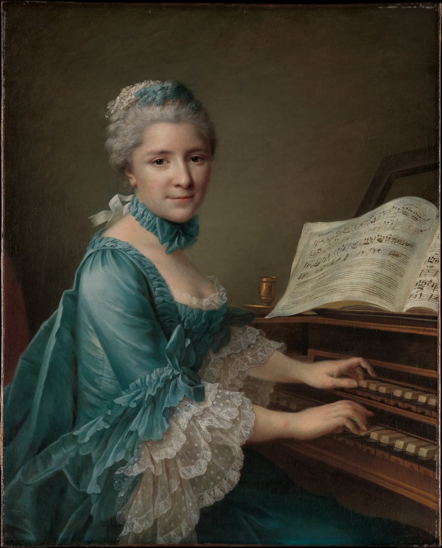 Retrato de una mujer, conocida como Madame Charles Simon Favart (Marie Justine Benoîte Duronceray, 1727–1772), de François Hubert Drouais
