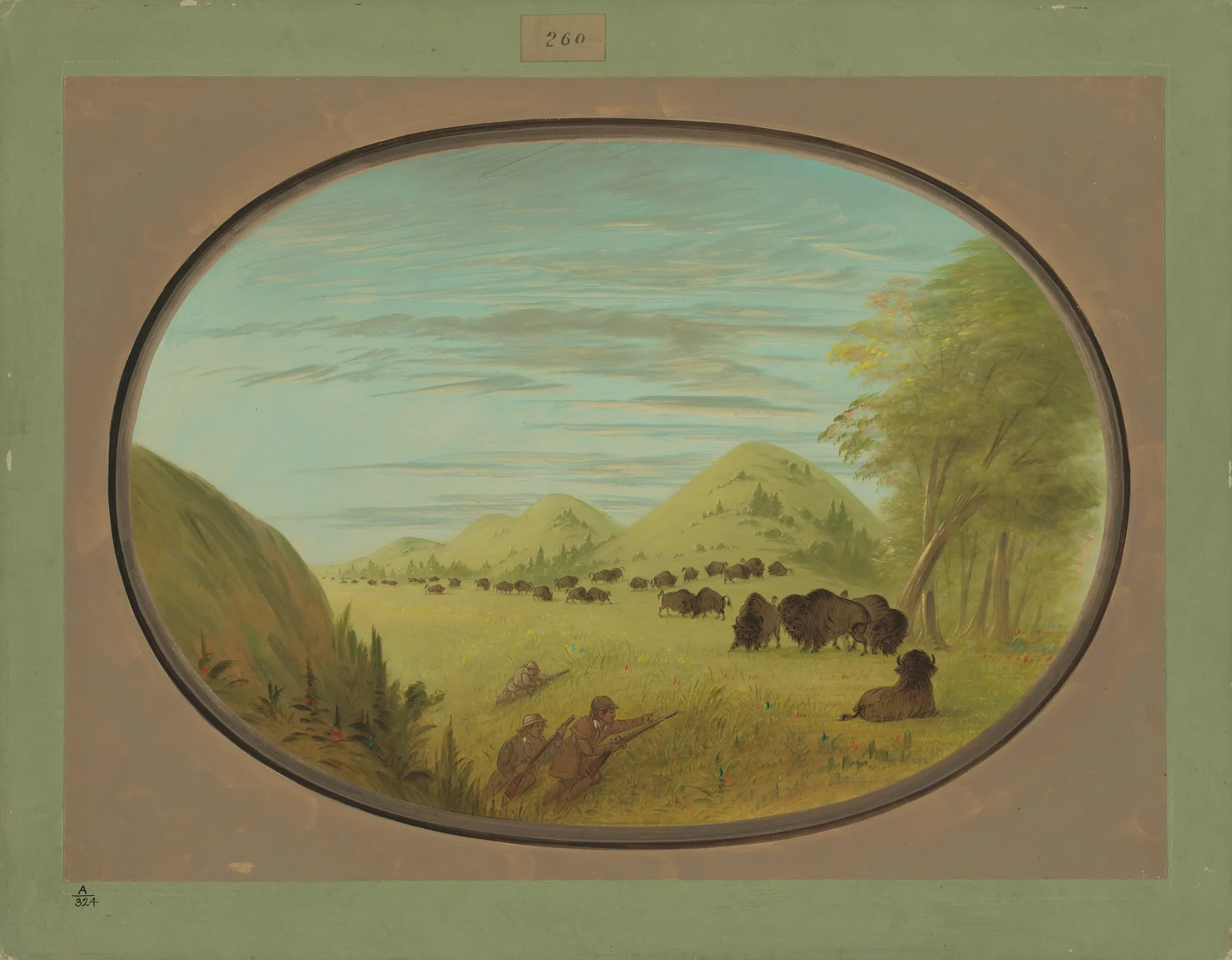 Catlin y dos compañeros cazando búfalos, de George Catlin