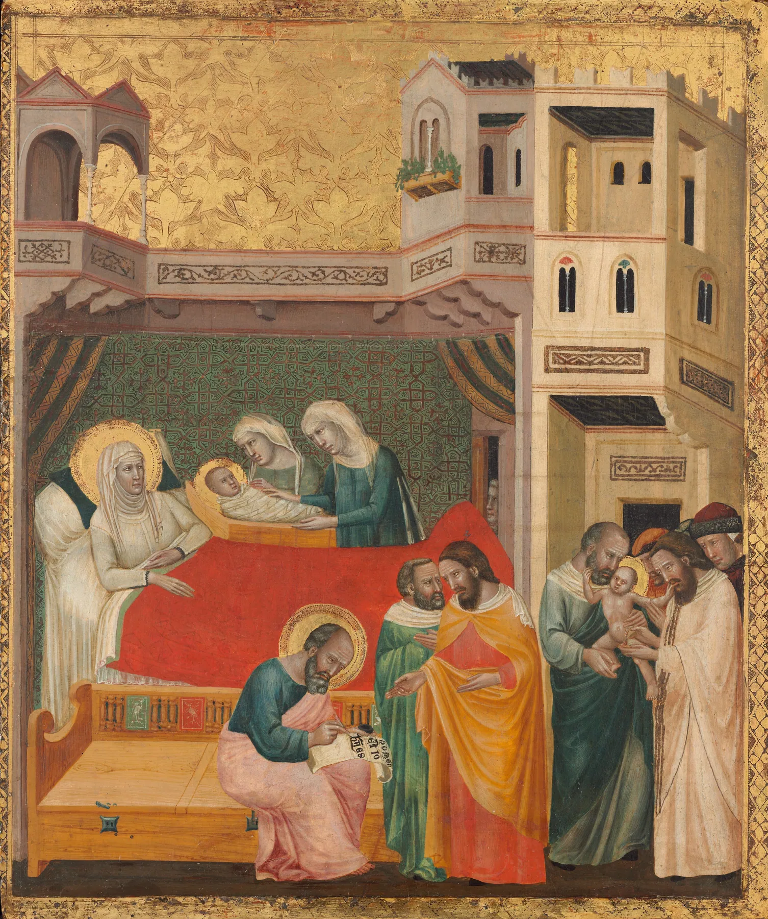 El nacimiento, imposición del nombre y circuncisión de san Juan Bautista, de Giovanni Baronzio