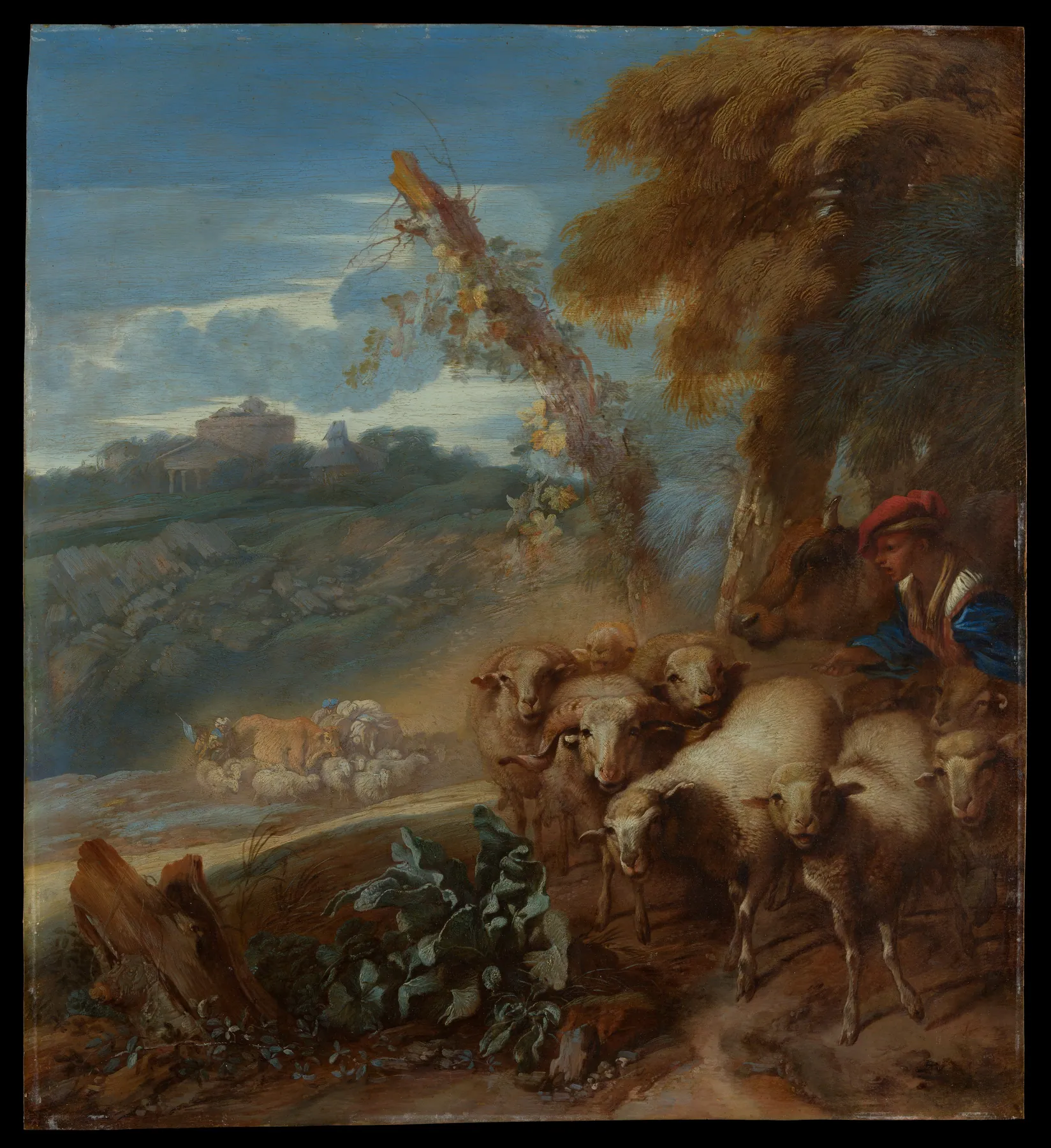 Paisaje romano con un pastor y ovejas, de Giovanni Benedetto Castiglione