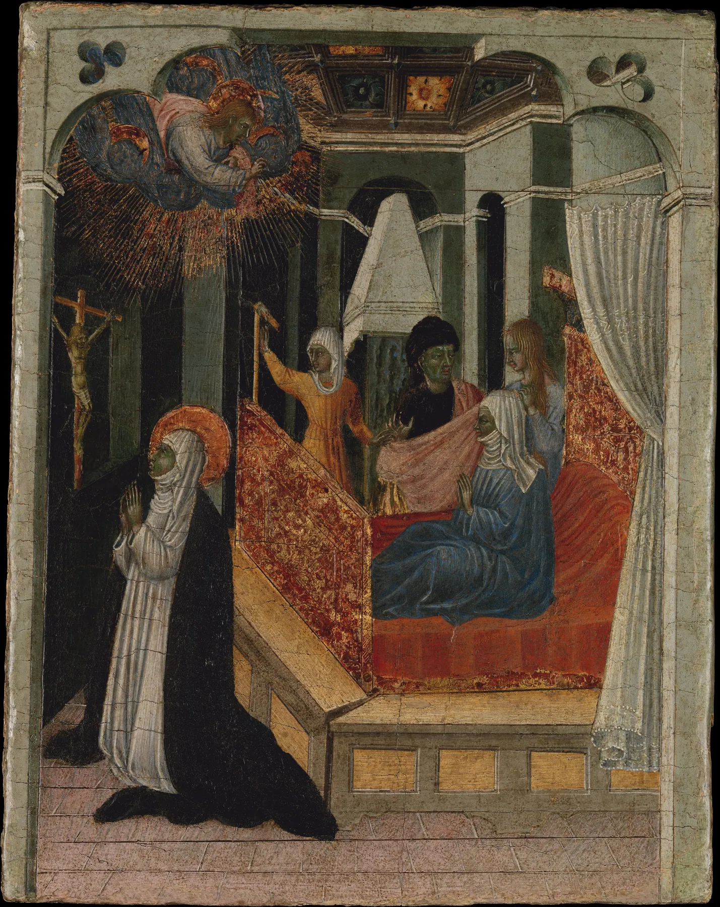 Santa Catalina de Siena suplicando a Cristo que resucite a su madre, de Giovanni di Paolo