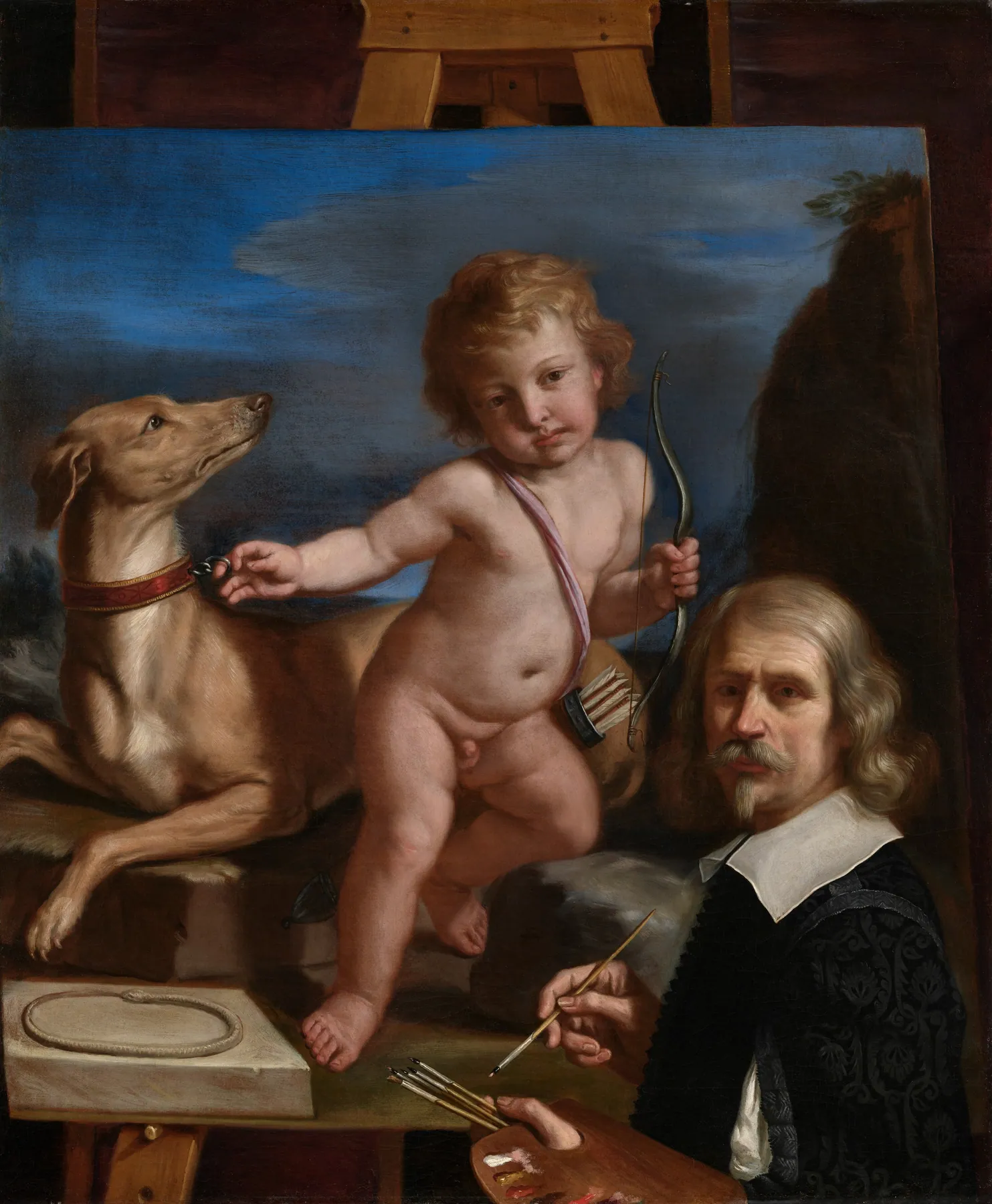 Autorretrato ante una pintura de Amor Fedele, de Guercino