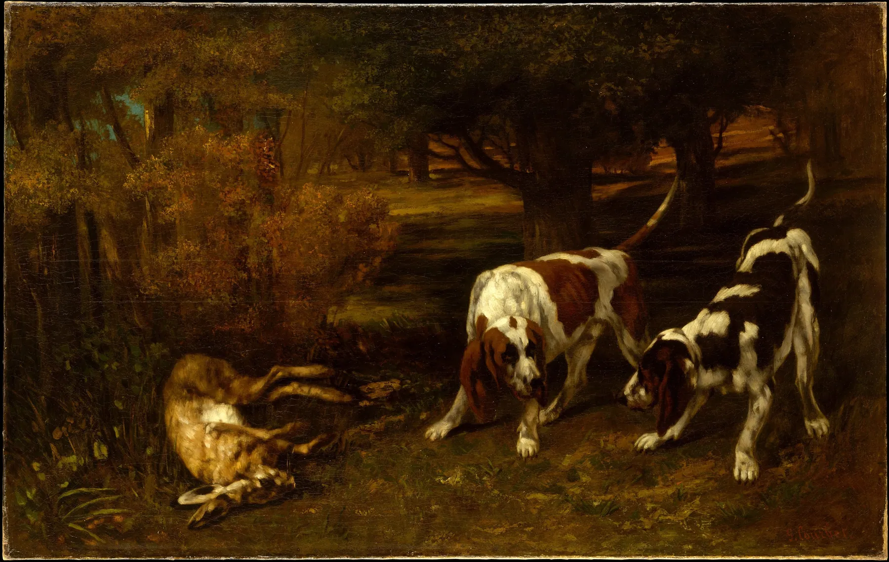 Perros de caza con liebre muerta, de Gustave Courbet