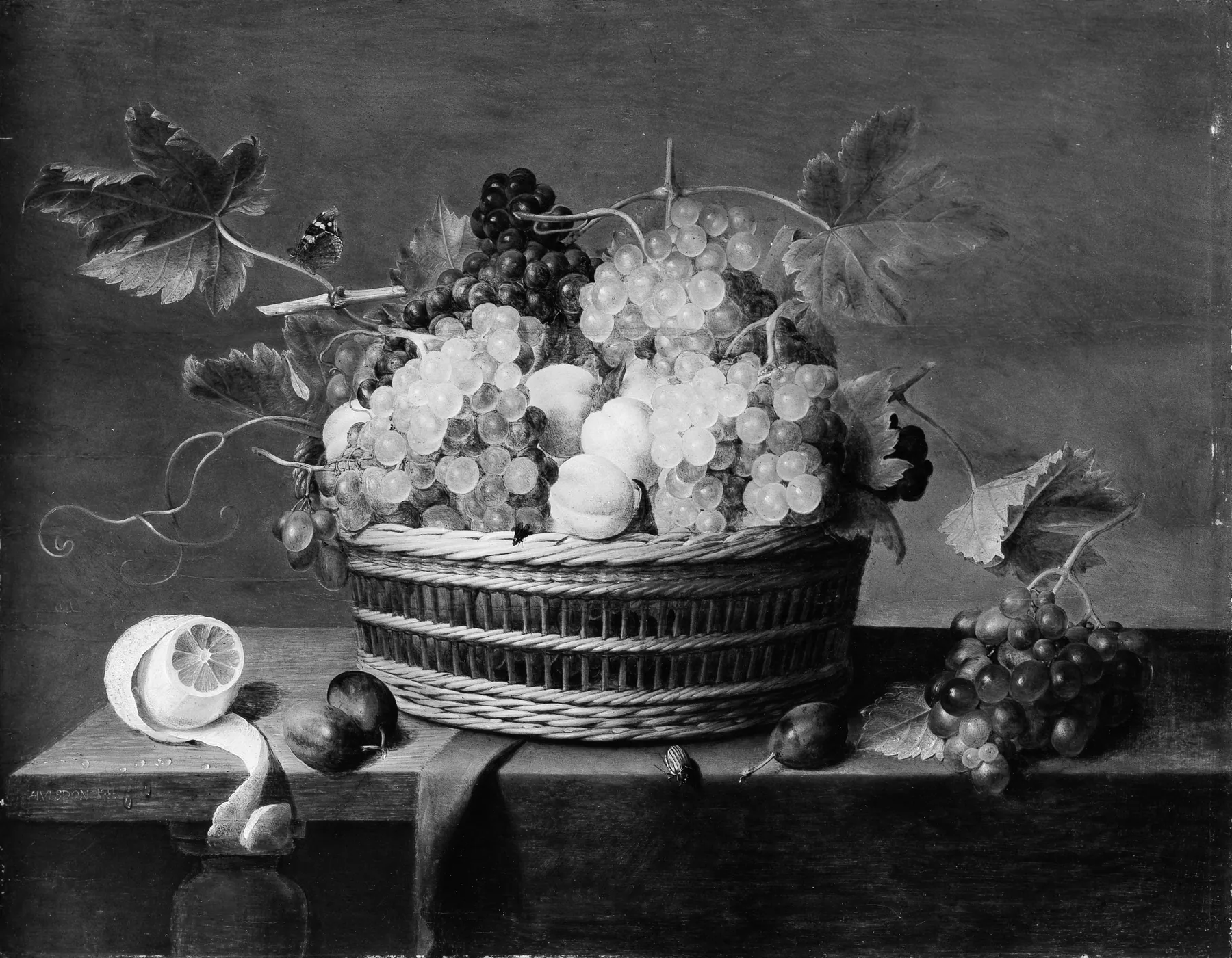 Bodegón, una cesta de uvas y otras frutas, de Jacob van Hulsdonck