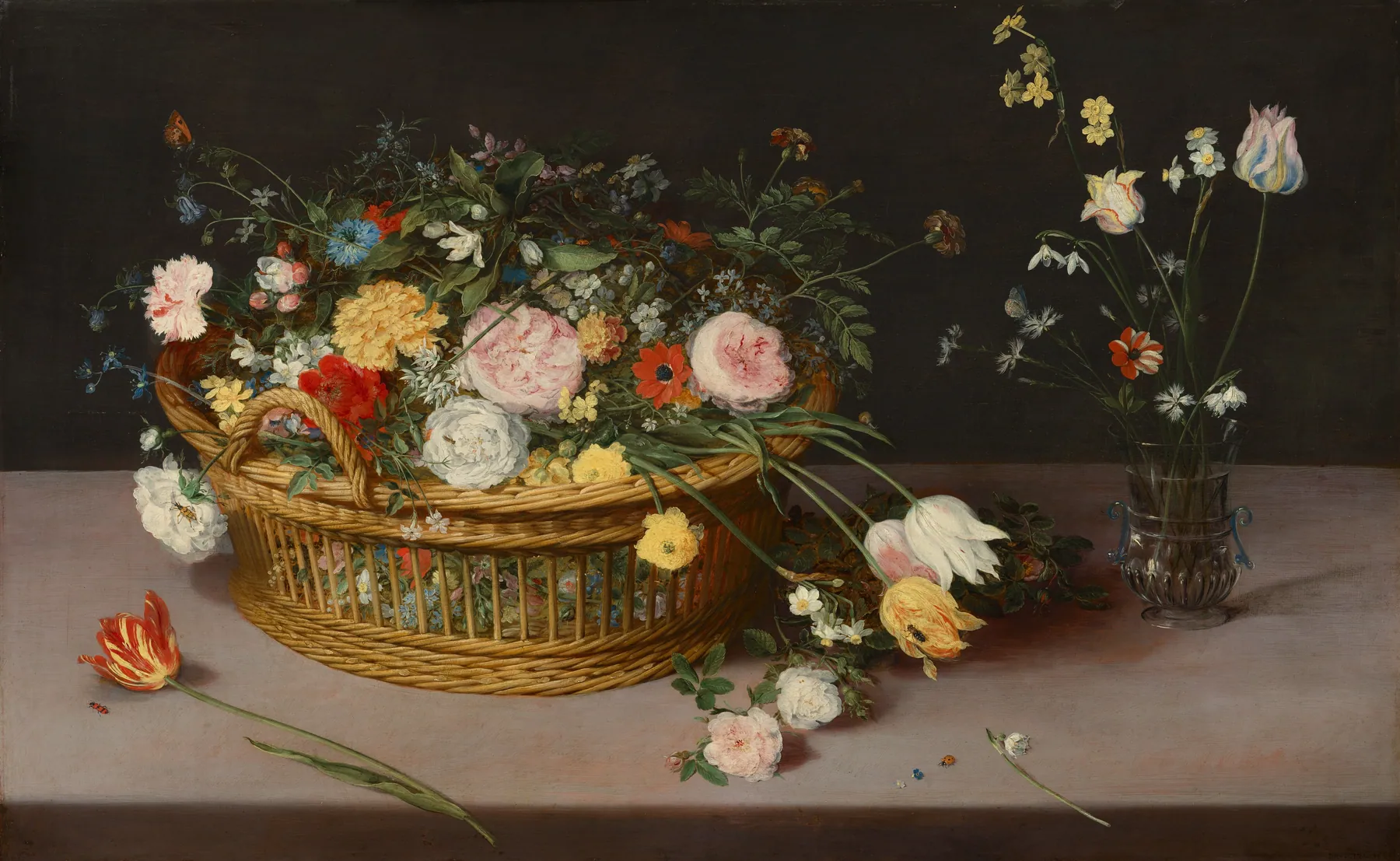 Flores en una cesta y un jarrón, de Jan Brueghel el Viejo