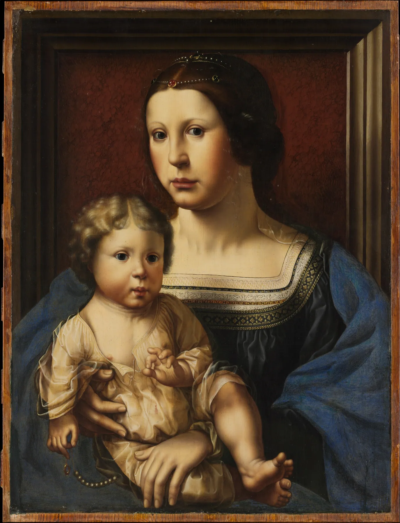 Anna van Bergen (1492–1541) y su hijo Hendrik (nacido en 1519) como la Virgen y el Niño, de Jan Gossart