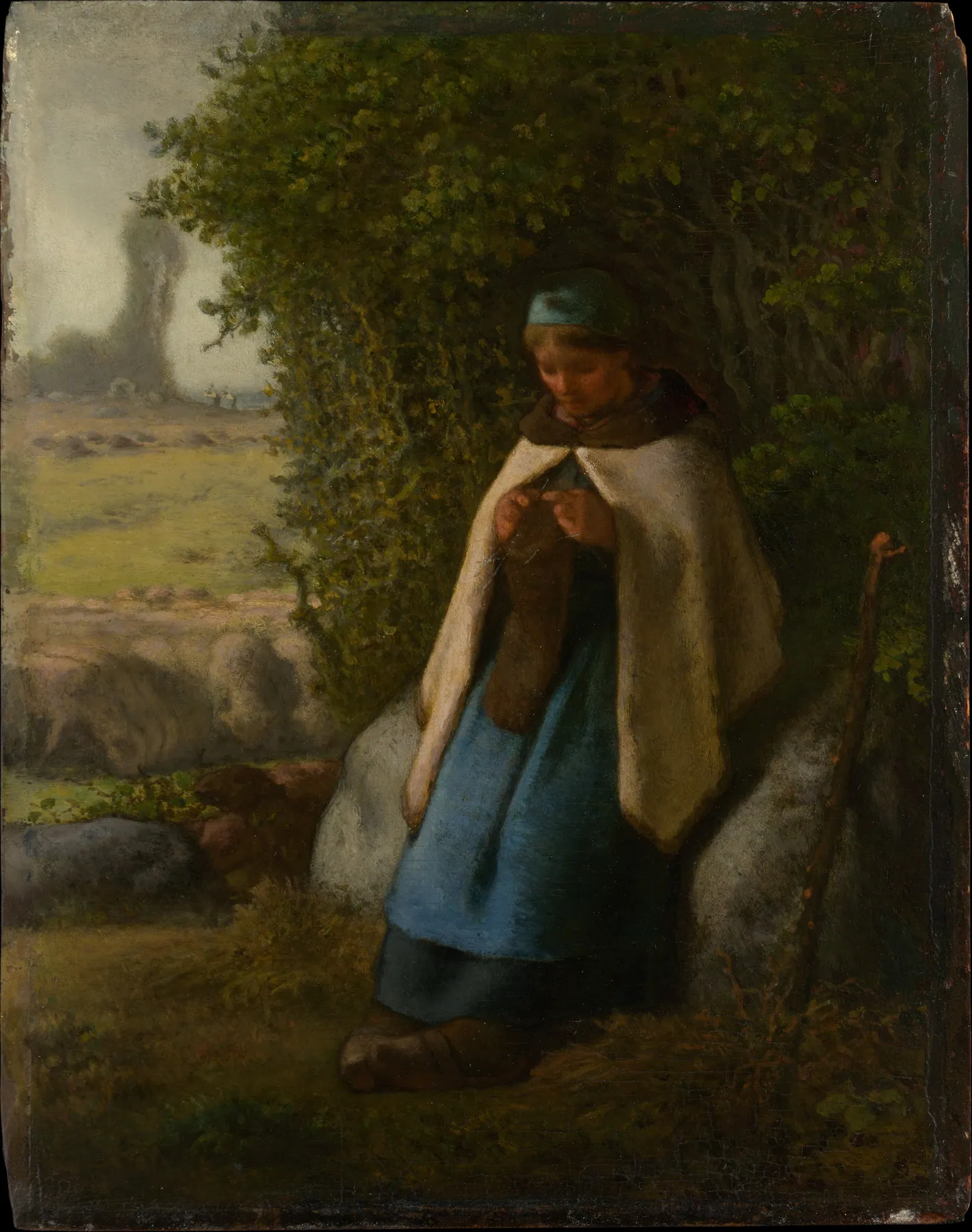 Pastora sentada en una roca, de Jean-François Millet
