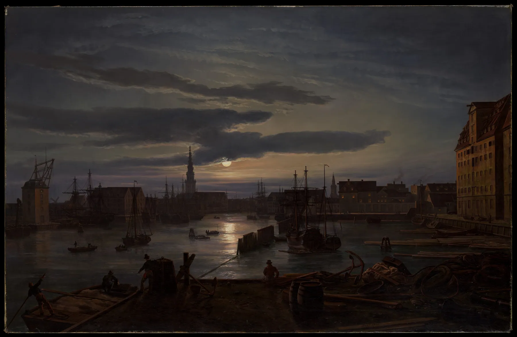 El puerto de Copenhague a la luz de la luna, de Johan Christian Dahl