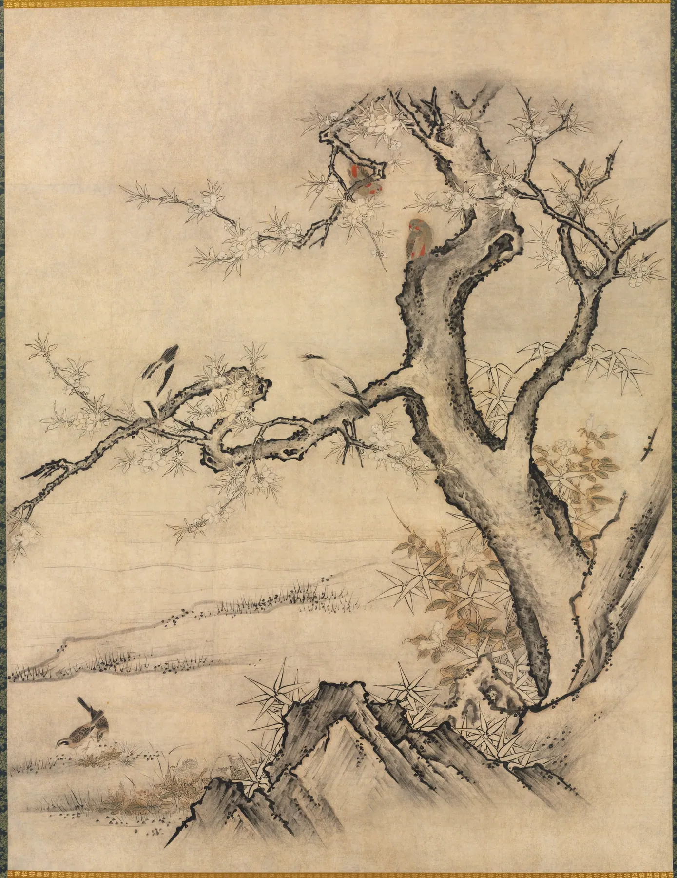 Flores y aves en un paisaje primaveral, de Kano Motonobu
