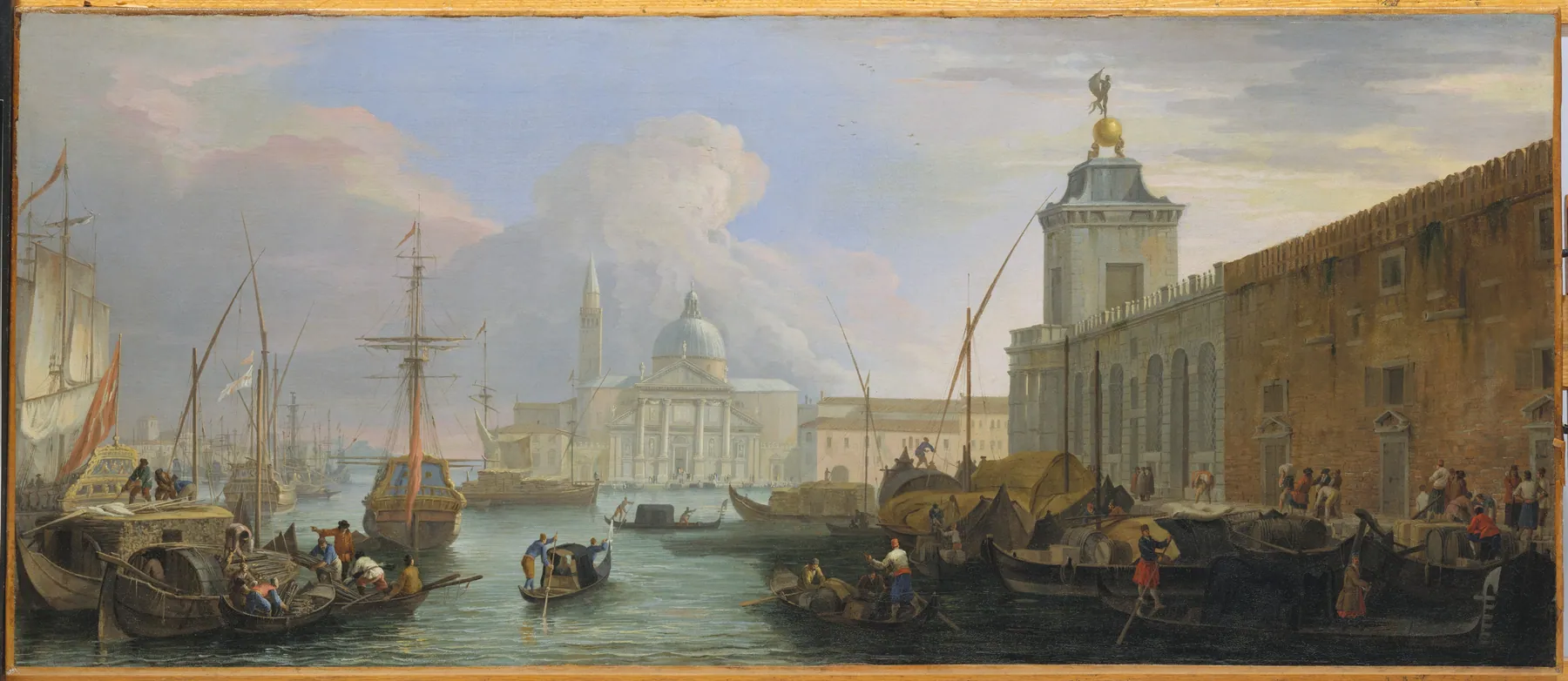 La Cuenca de Venecia, con la Aduana y vista lejana de la Isla de San Jorge, de Luca Carlevaris