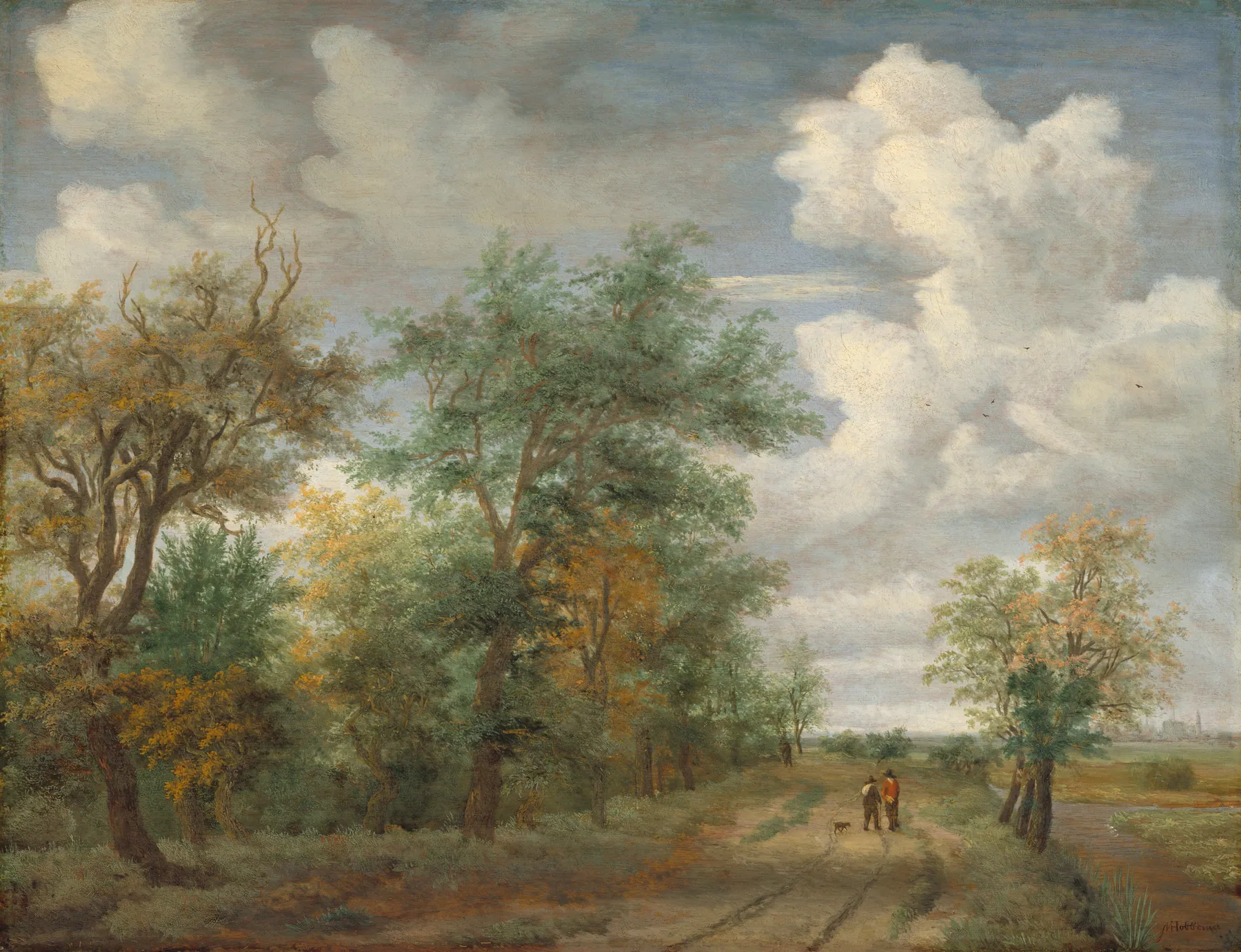 Paisaje boscoso con figuras, de Meindert Hobbema