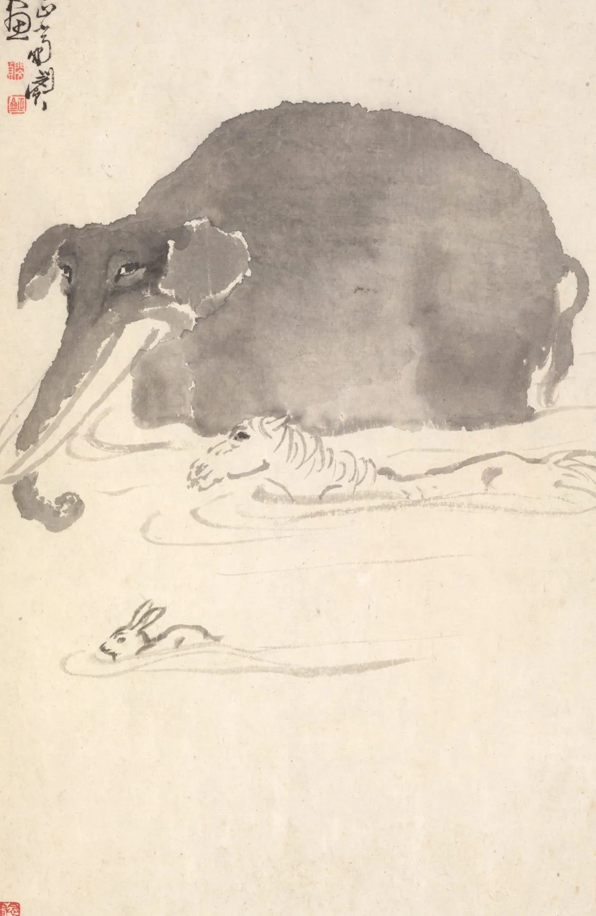 Elefante, caballo y liebre, de Min Zhen
