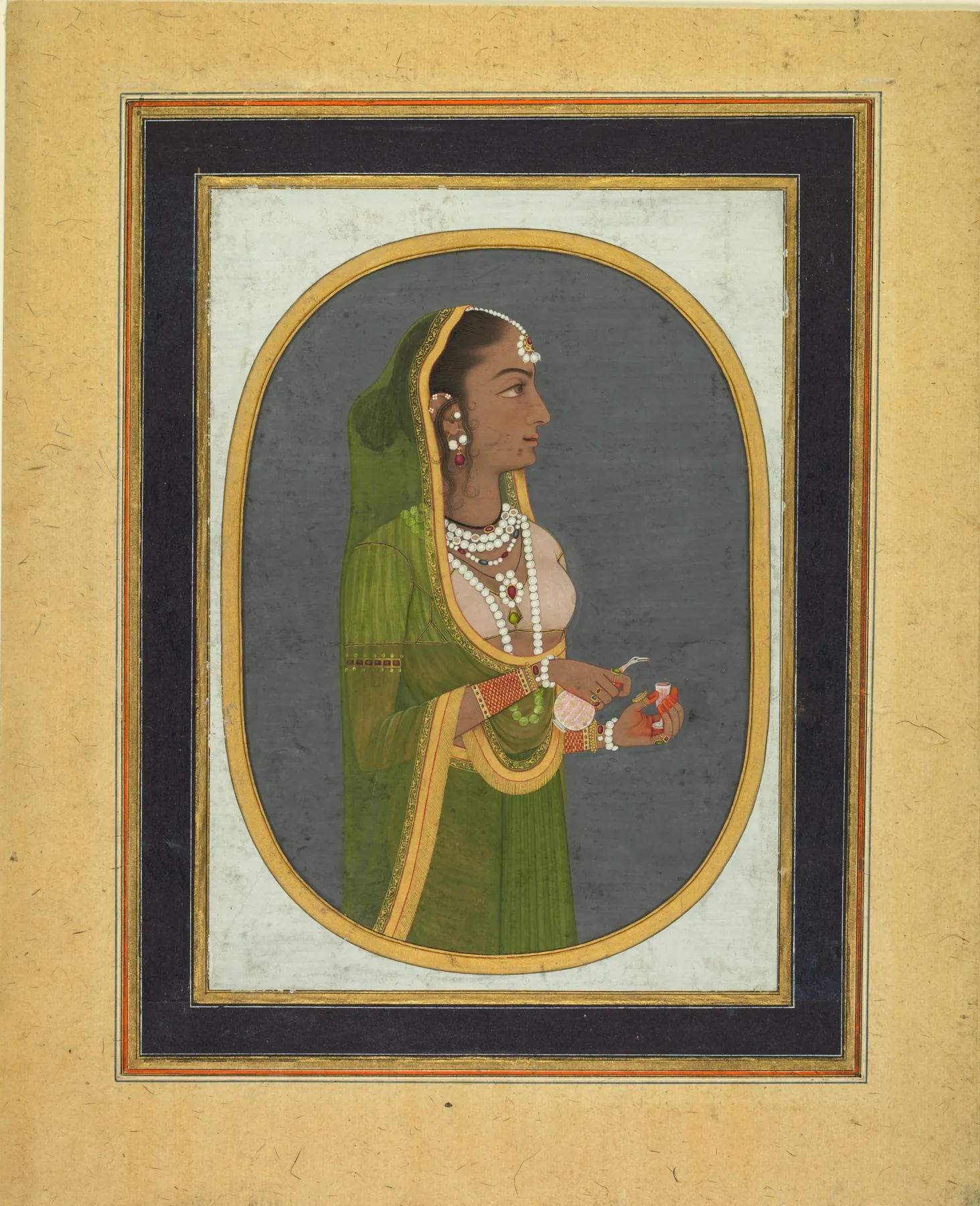 Dama de la corte sirviendo vino (recto), de Muhammad Rizavi Hindi