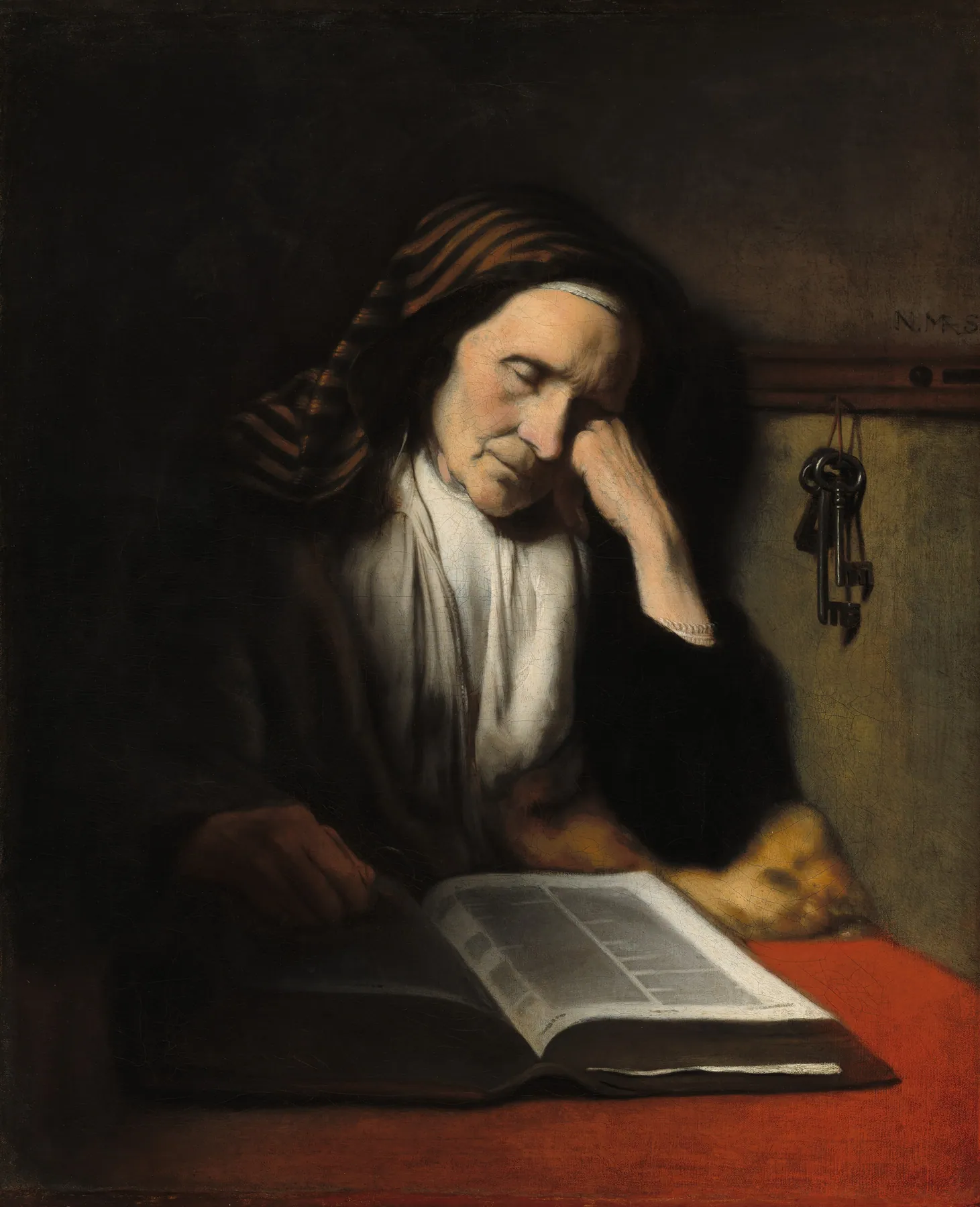 Anciana dormitando sobre un libro, de Nicolaes Maes