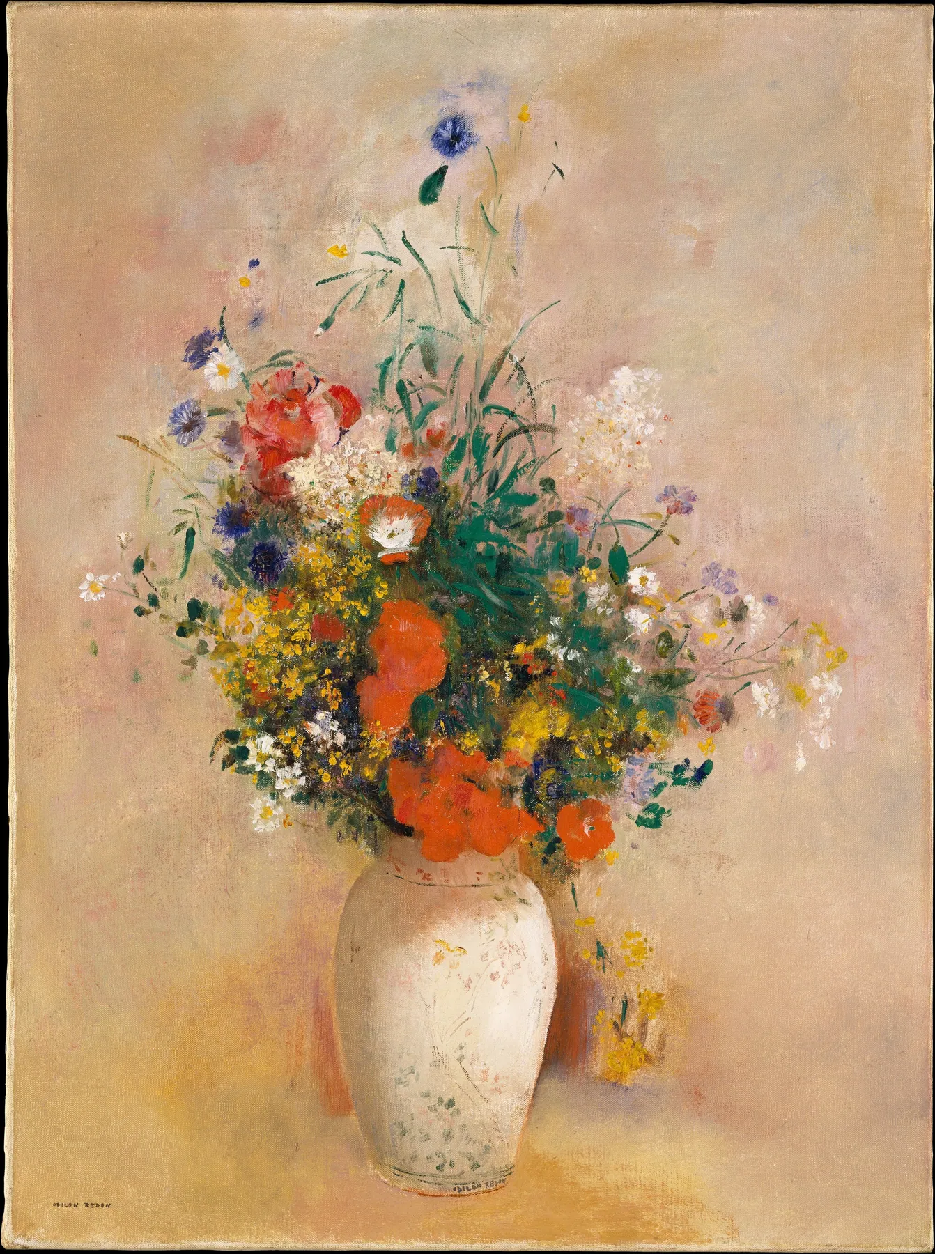 Jarrón de flores (fondo rosa), de Odilon Redon