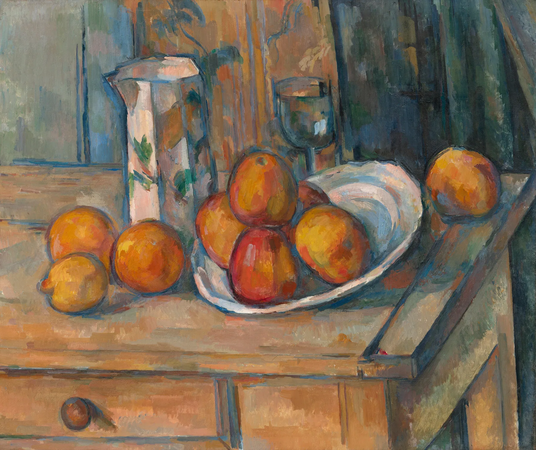 Bodegón con jarra de leche y fruta, de Paul Cézanne