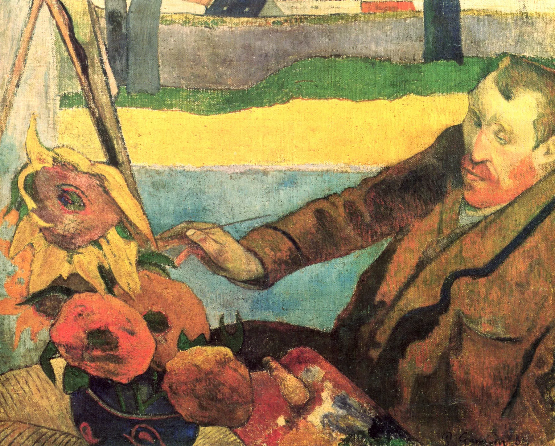 Retrato de Vincent van Gogh pintando girasoles, de Paul Gauguin