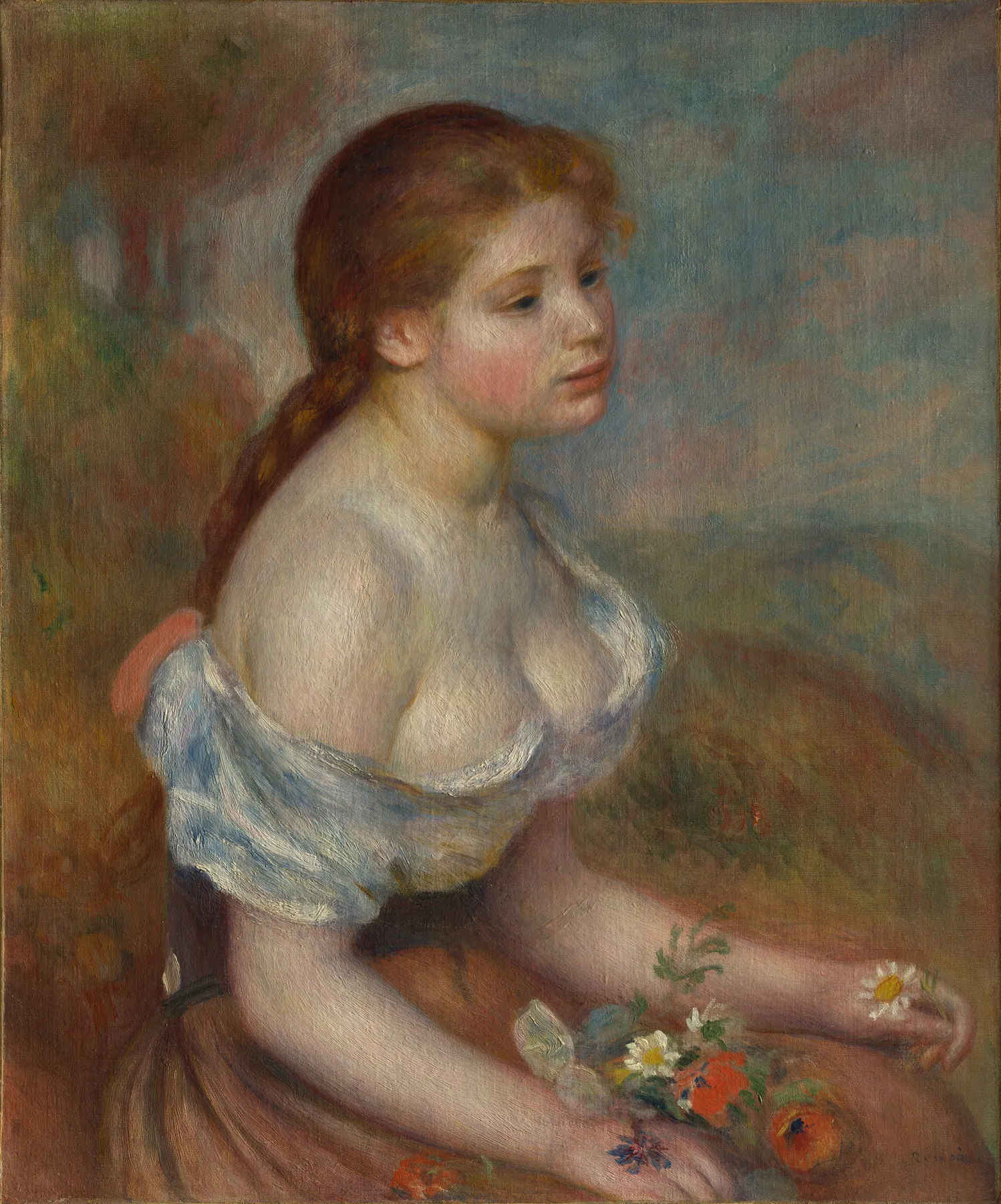 Joven con margaritas, de Pierre-Auguste Renoir