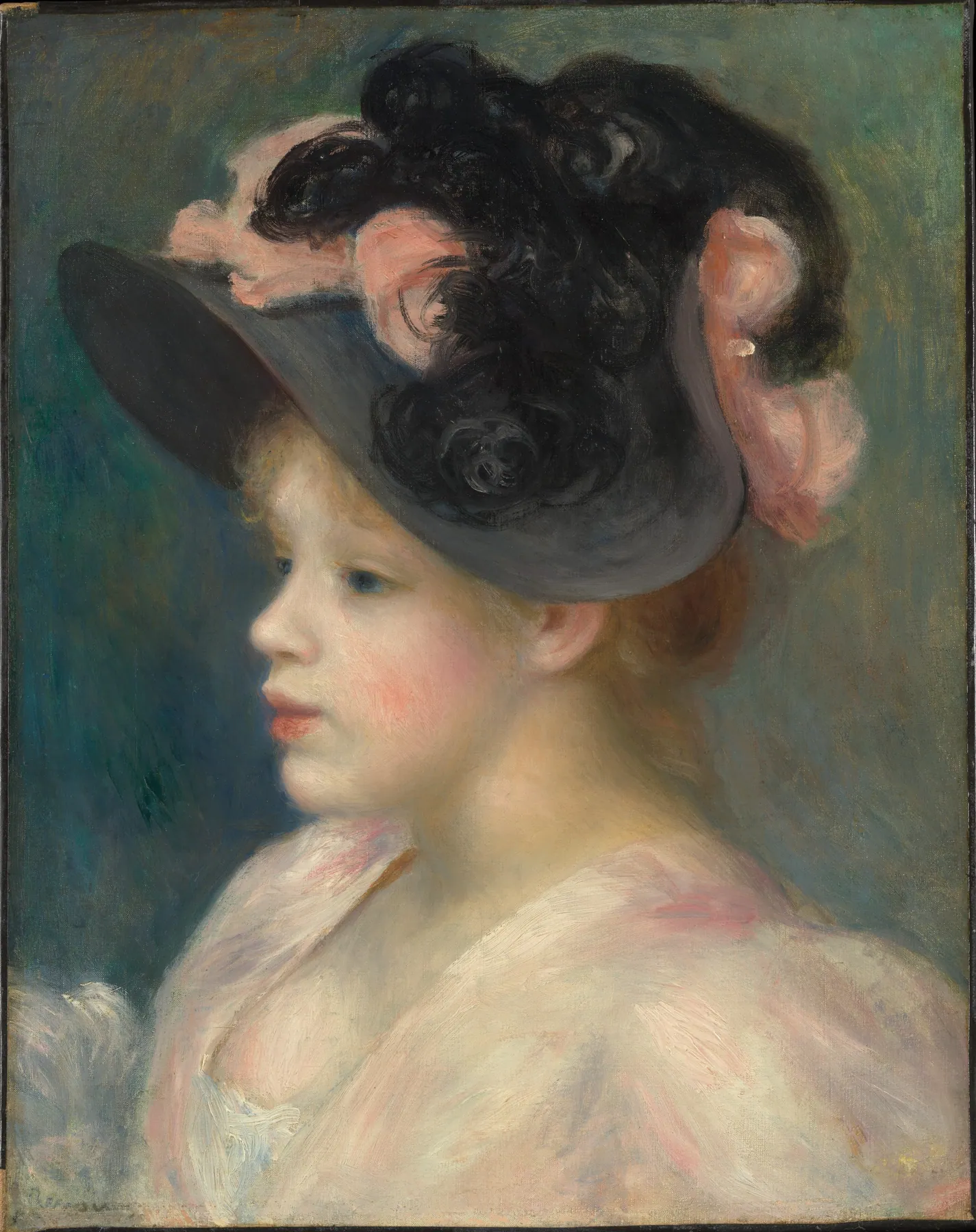Joven con sombrero rosa y negro, de Pierre-Auguste Renoir