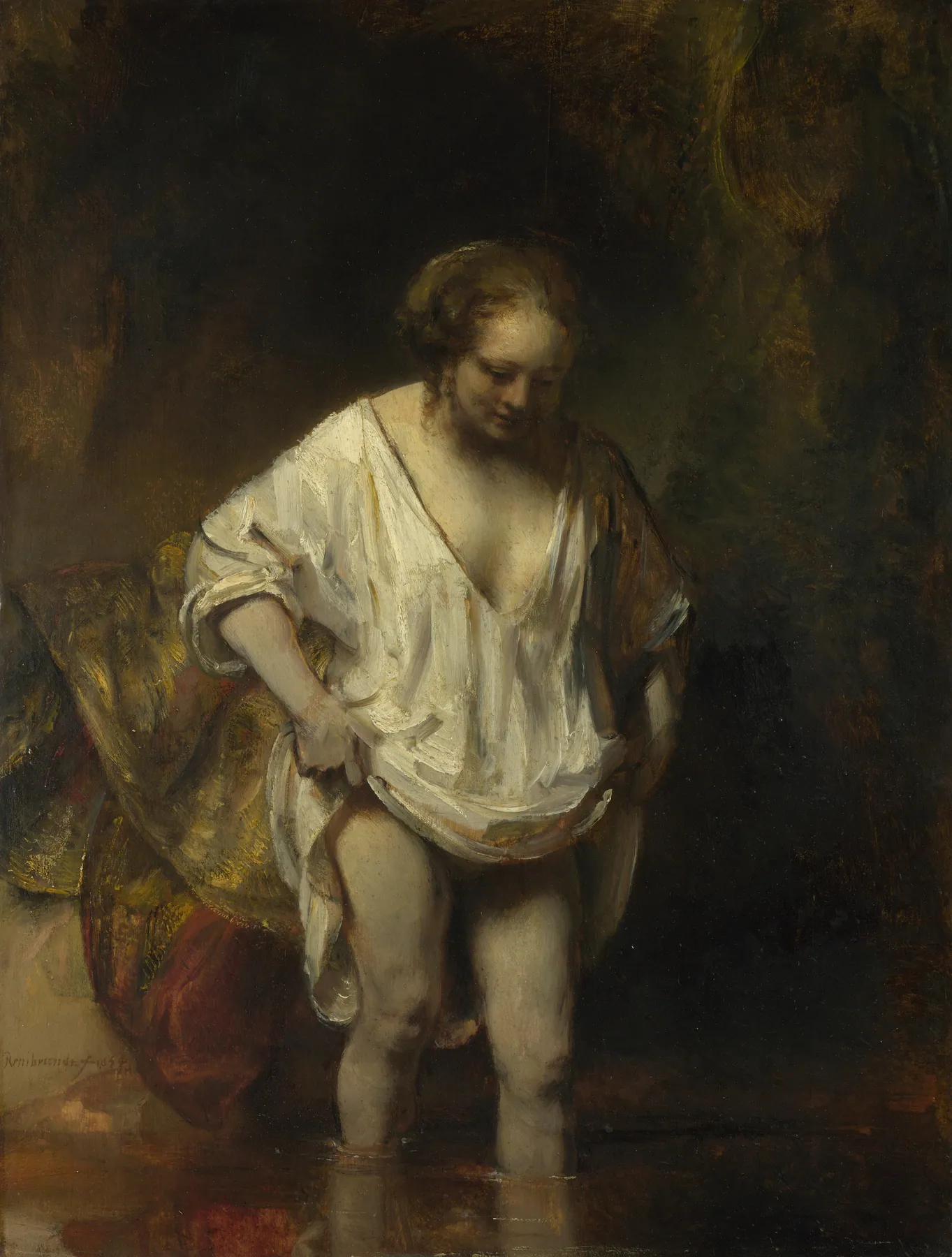 La joven bañándose en un arroyo, de Rembrandt van Rijn