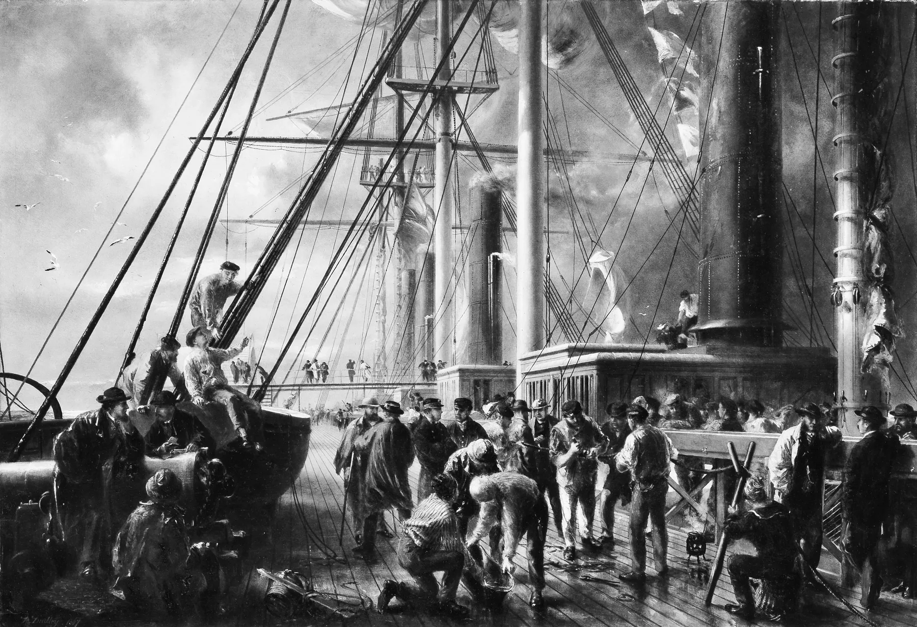 Haciendo el empalme entre el extremo costero y el cable oceánico, de Robert Charles Dudley