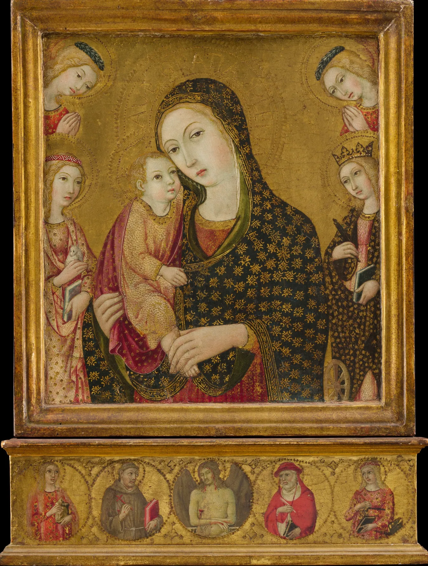 Virgen con el Niño, el Cristo muerto, las santas Inés y Catalina de Alejandría, y dos ángeles, de Sano di Pietro