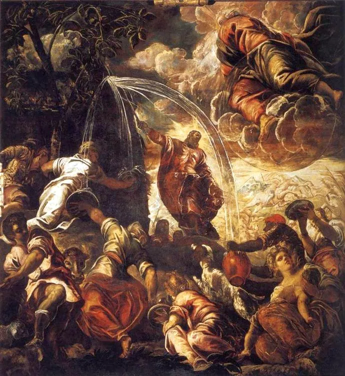 Moisés haciendo brotar agua de la roca, de Tintoretto